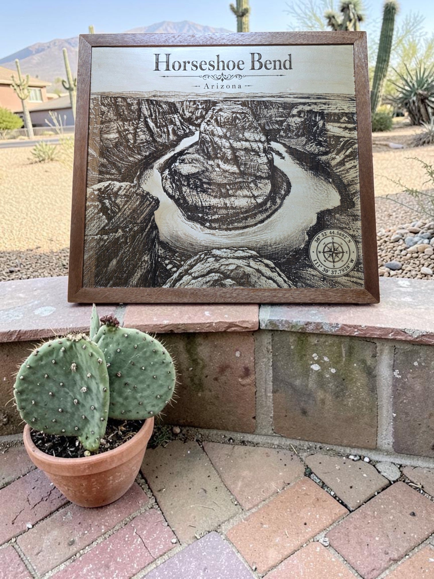Horseshoe Bend Arizona Laser Engraved Wood Wall Art with Solid Mahogany Frame