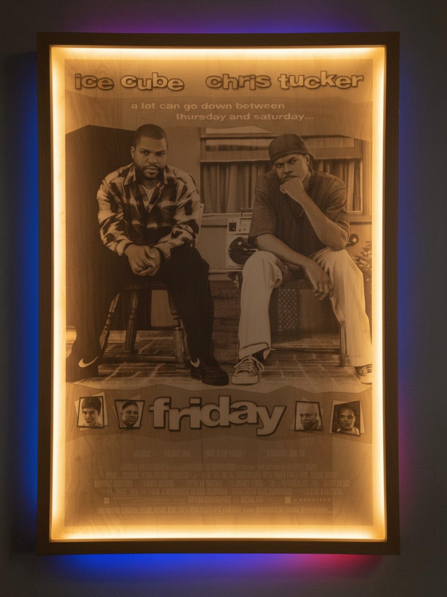 Friday Movie Poster LED Wall Art | Backlit Wood Sign with RGB Frame | 30x20 Illuminated Classic Comedy Decor