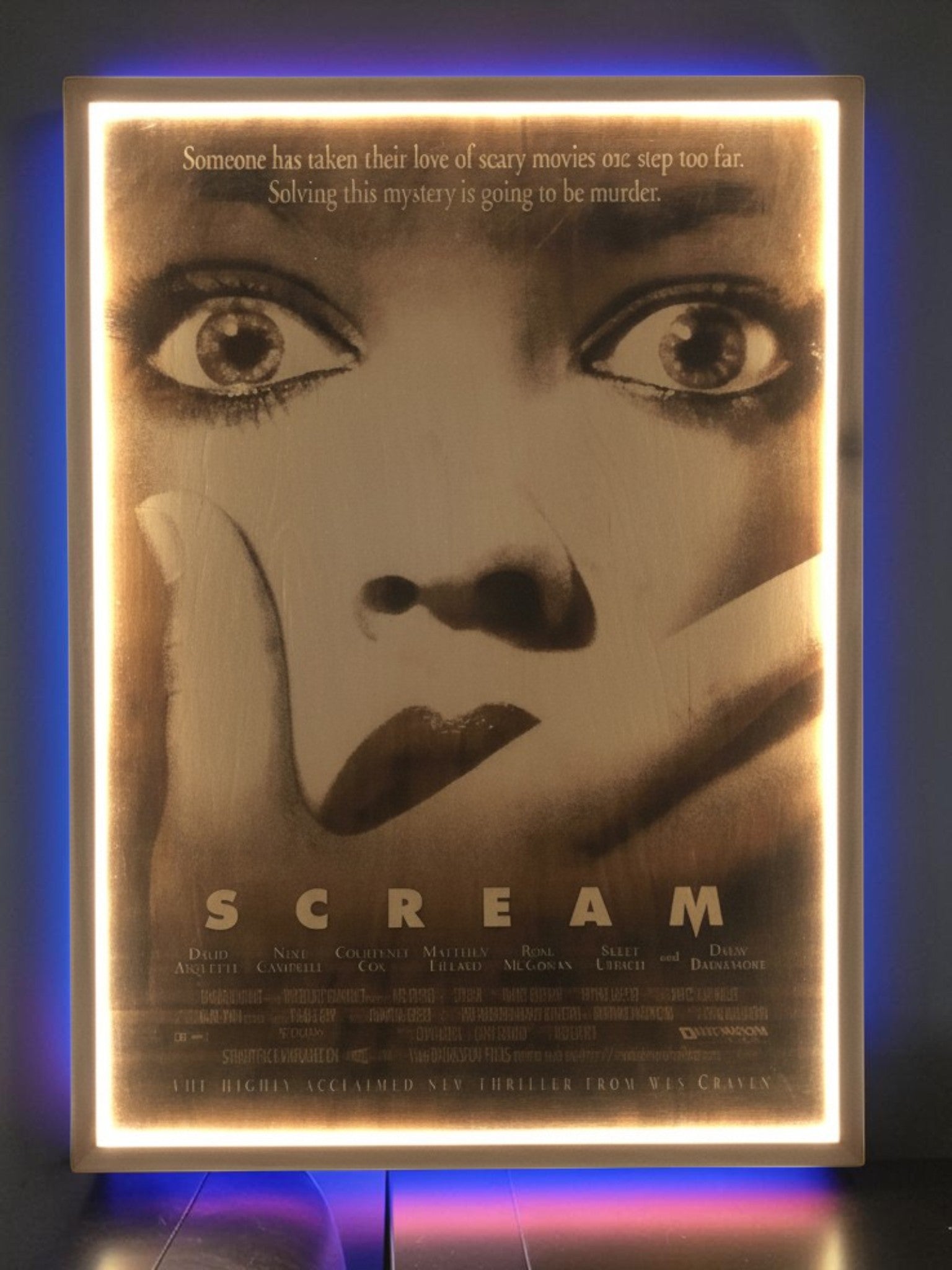Scream Movie Poster LED Wall Art | Backlit Wood Sign with RGB Frame | 30x20 Illuminated Horror Movie Decor