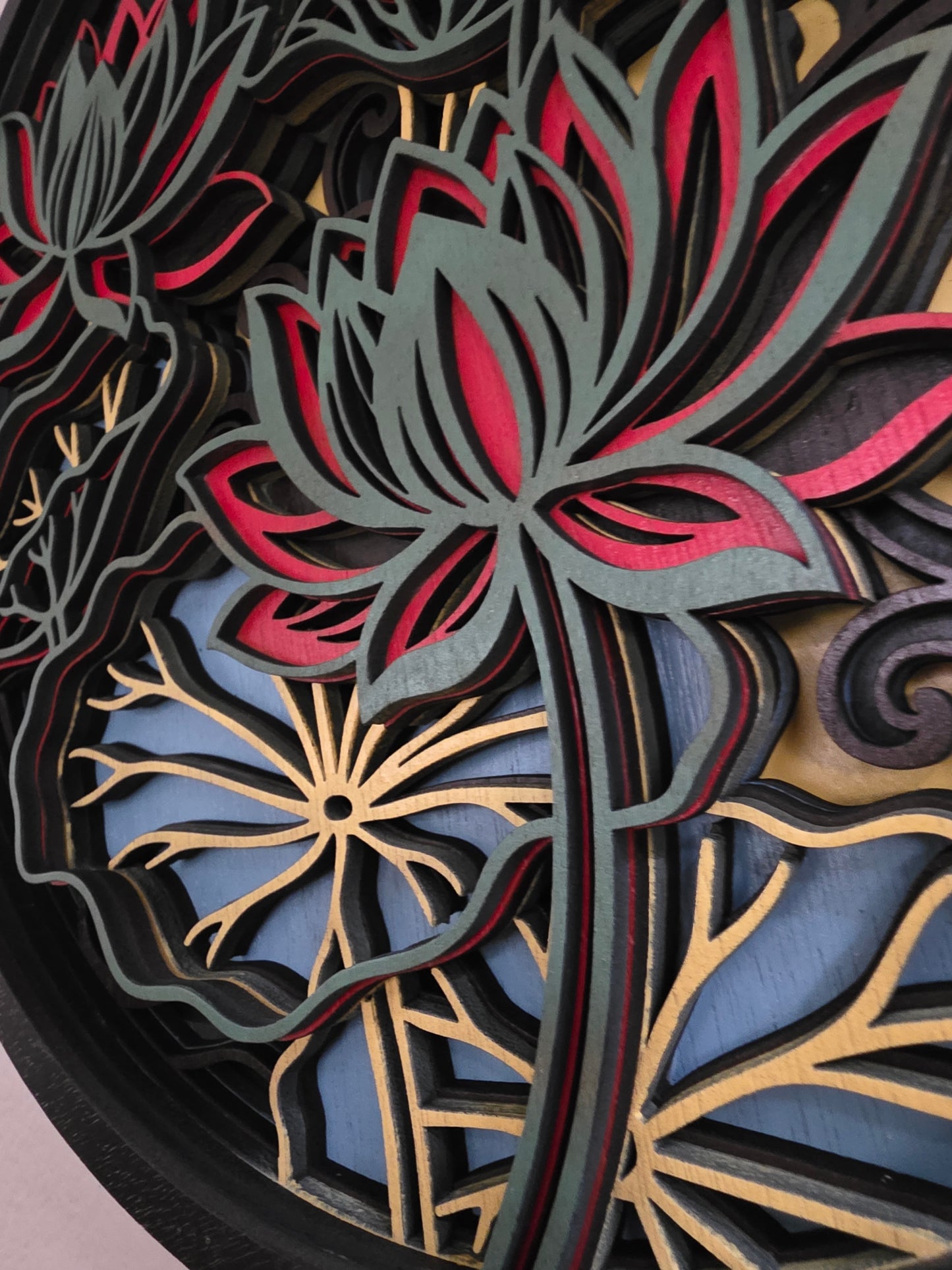 Lotus Flower Mandala Layered Wood Wall Art – 15.26" Diameter