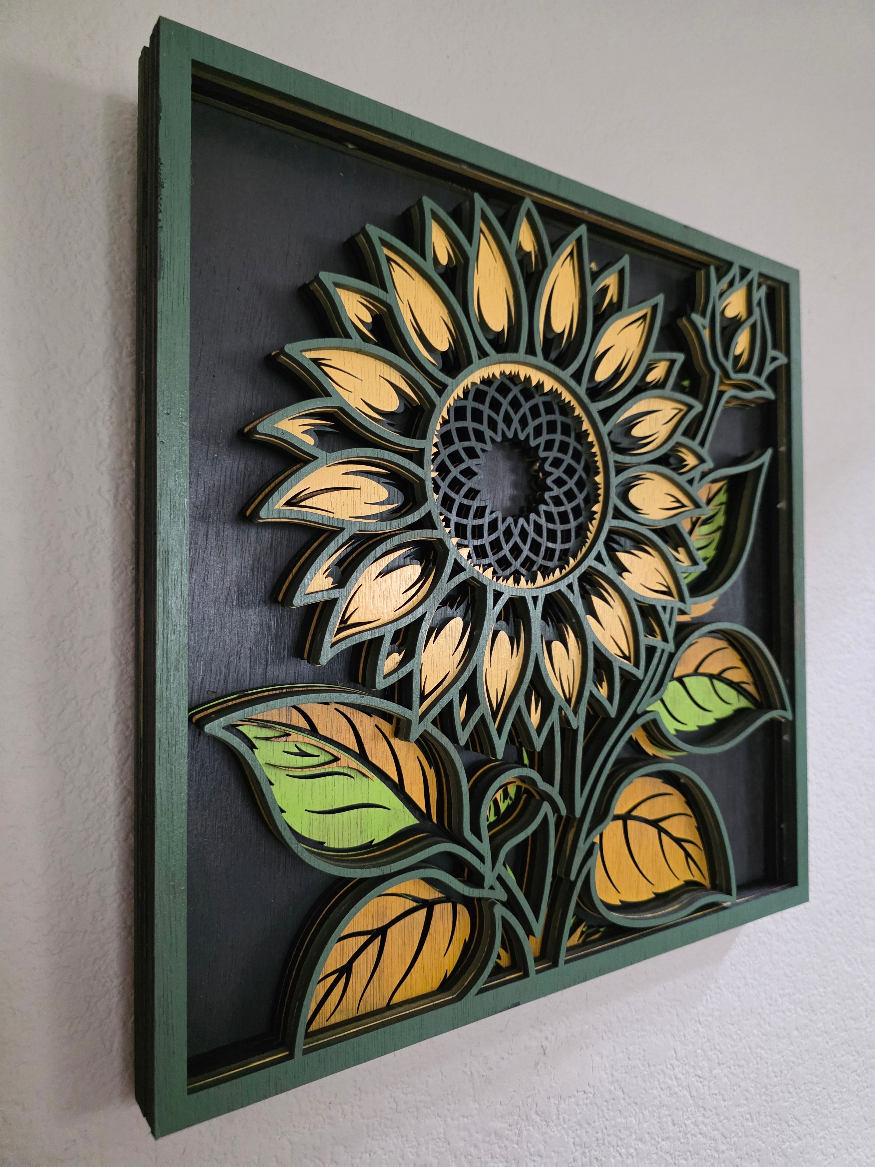 Sunflower Mandala Layered Wood Wall Art – 15.5" × 15.5"