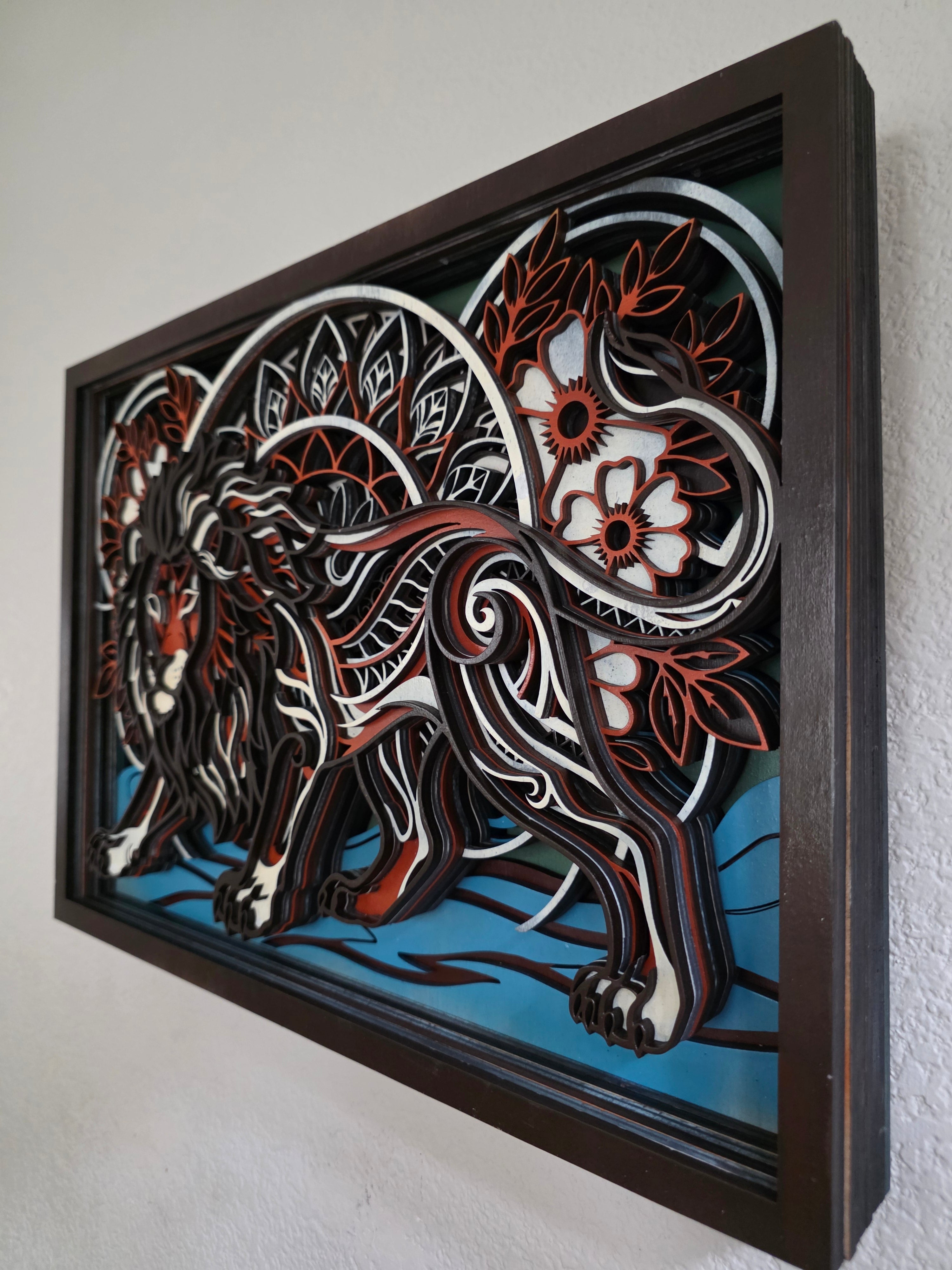 Majestic Lion Mandala Layered Wood Wall Art – 17.35" × 12.62"