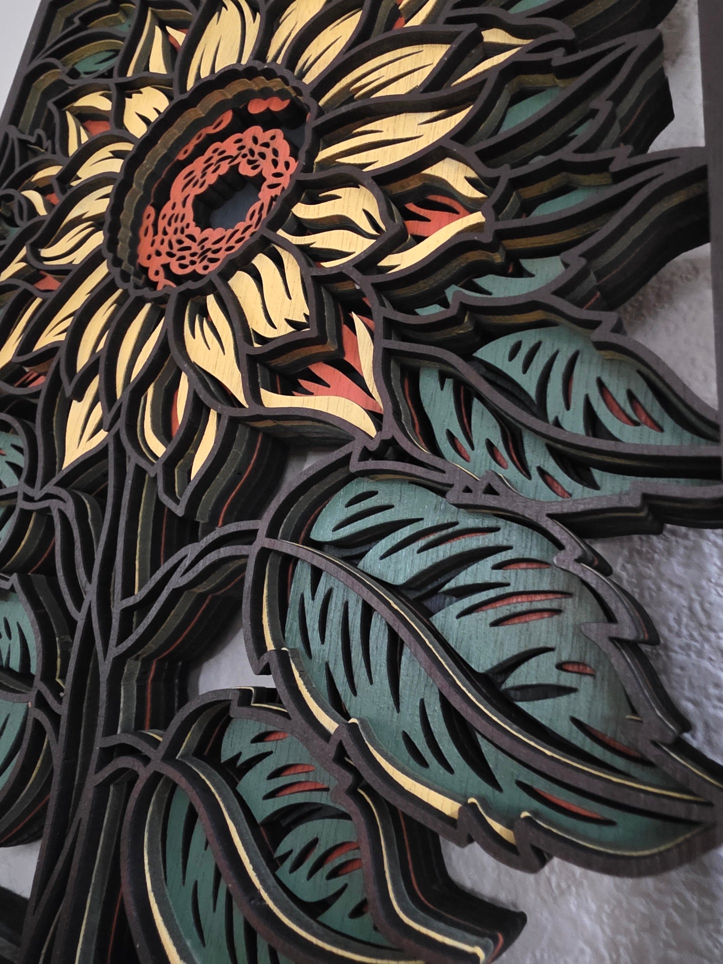 Sunflower Mandala Layered Wood Wall Art – 12.11" × 15.14"