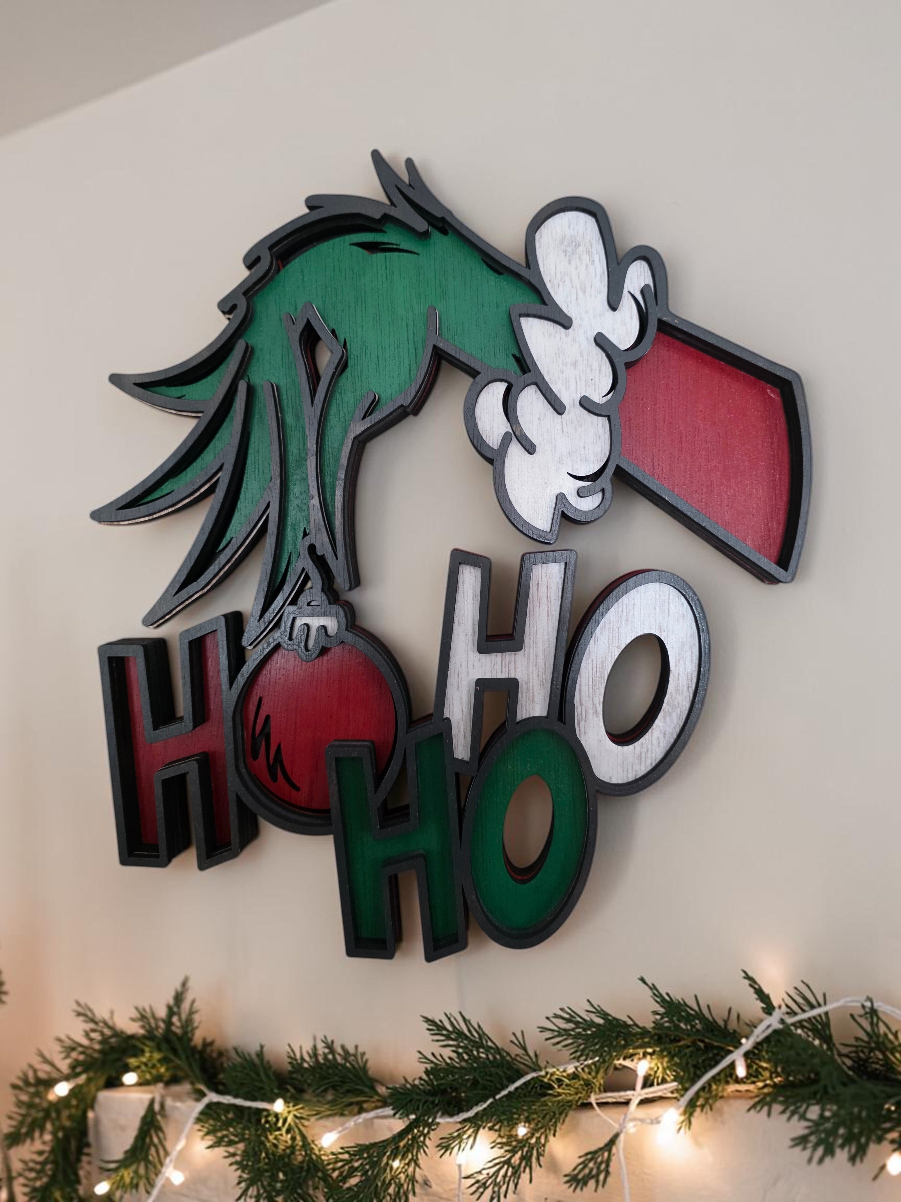 3D Layered Christmas Ho Ho Ho Wood Wall Art – Hand-Painted Holiday Mandala Décor