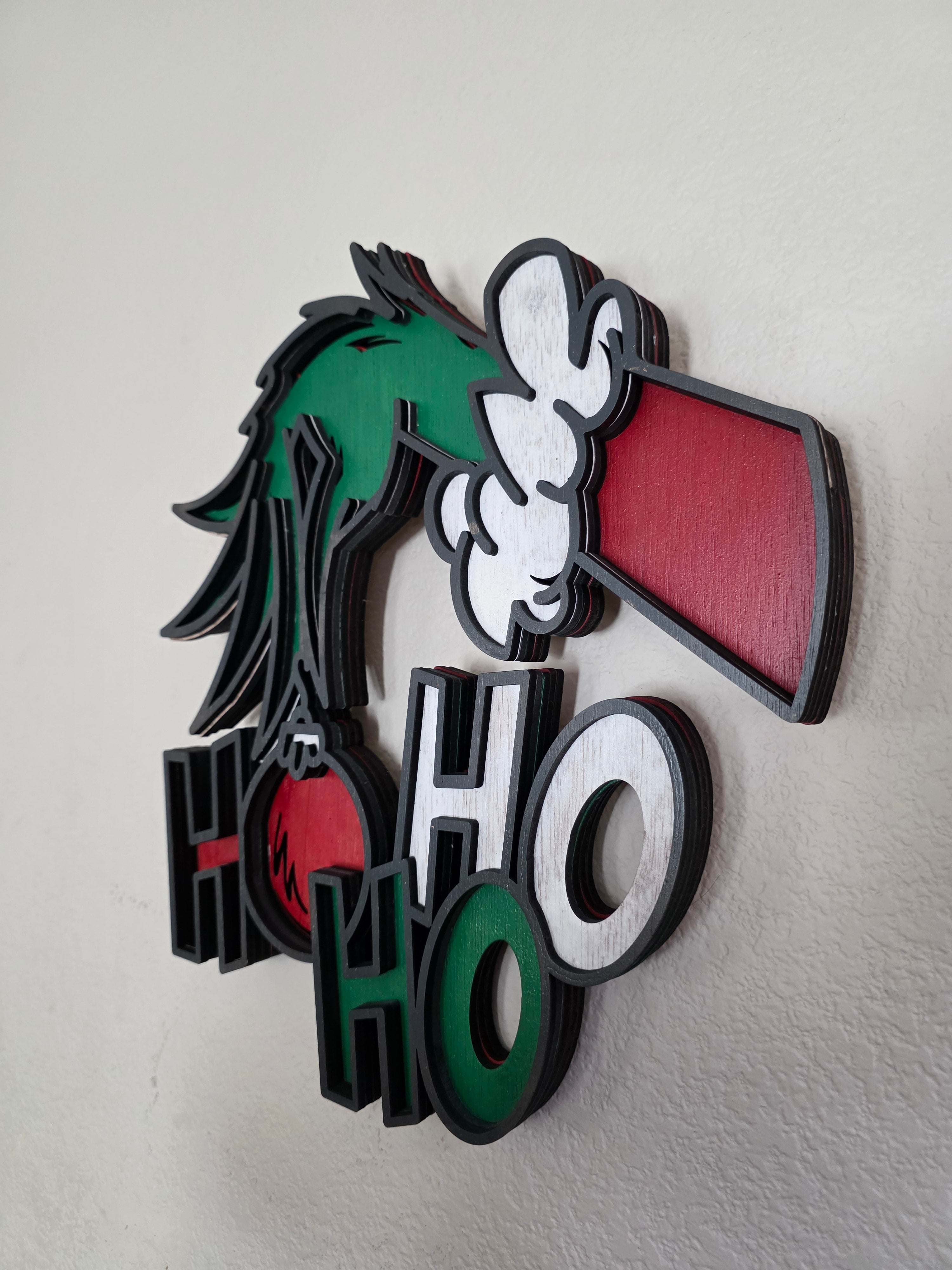 3D Layered Christmas Ho Ho Ho Wood Wall Art – Hand-Painted Holiday Mandala Décor