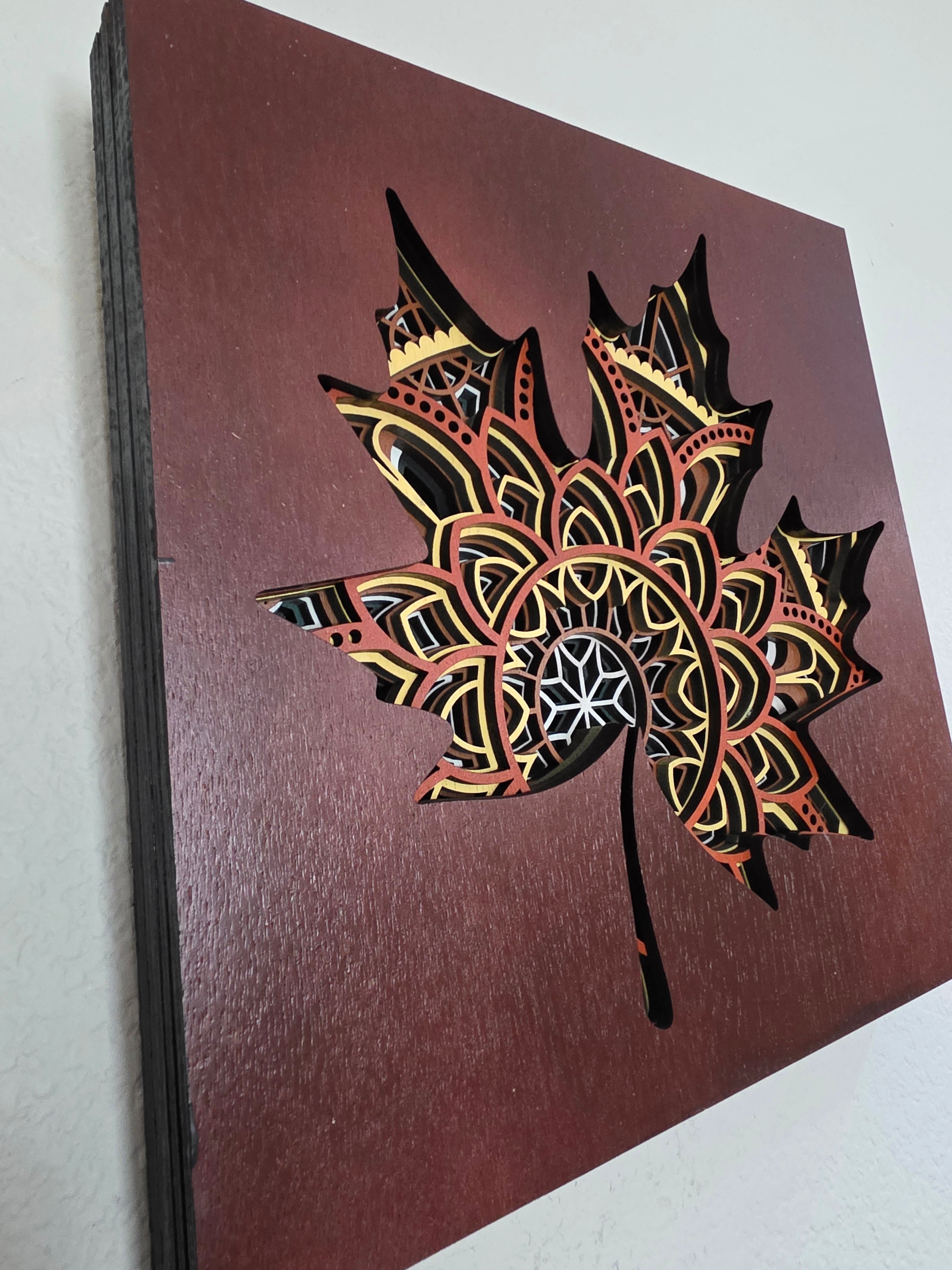 Mandala Maple Leaf Wood Wall Art – Layered Fall Decor