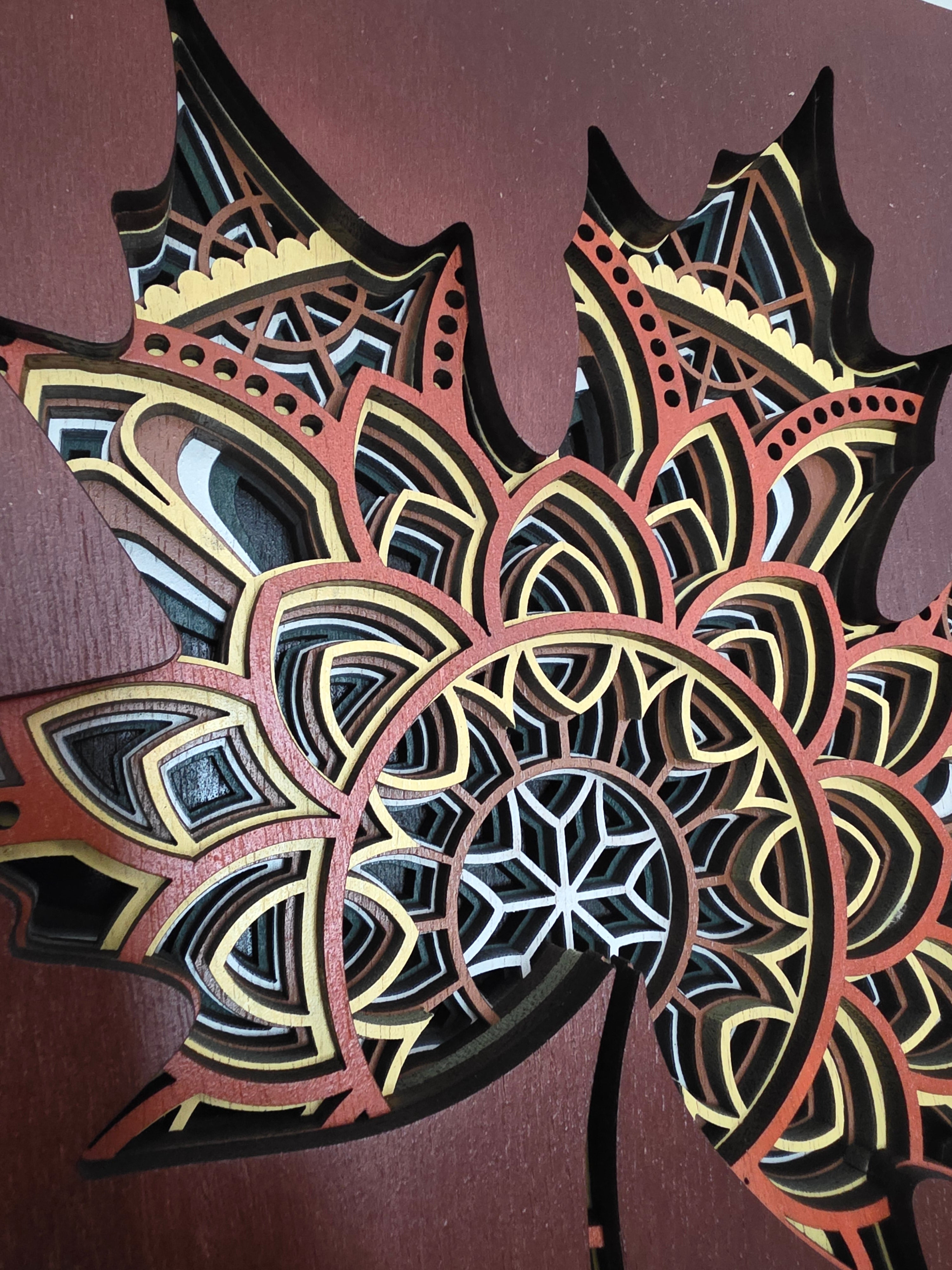 Mandala Maple Leaf Wood Wall Art – Layered Fall Decor