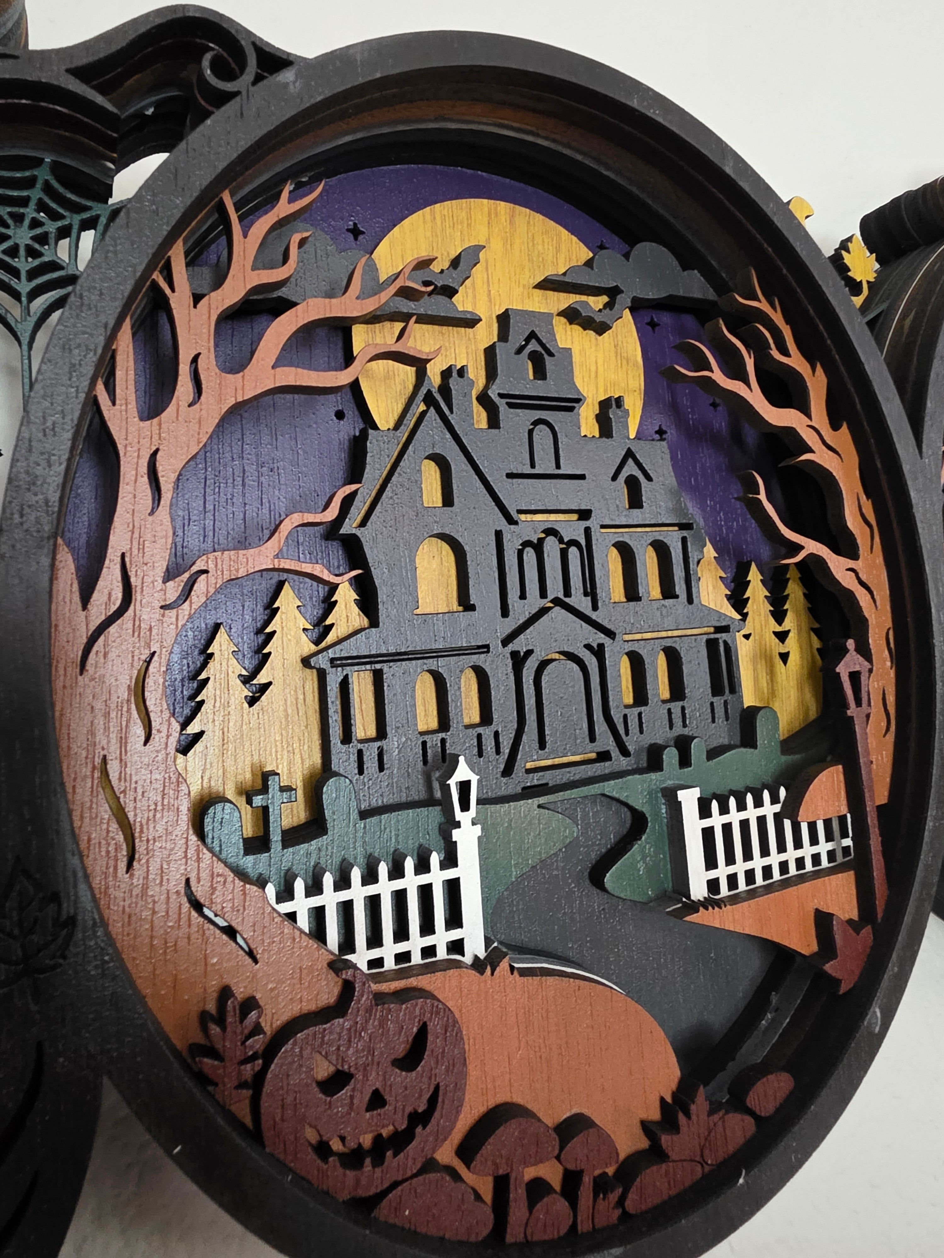 BOO Layered Wood Wall Art – Haunted House Halloween Décor