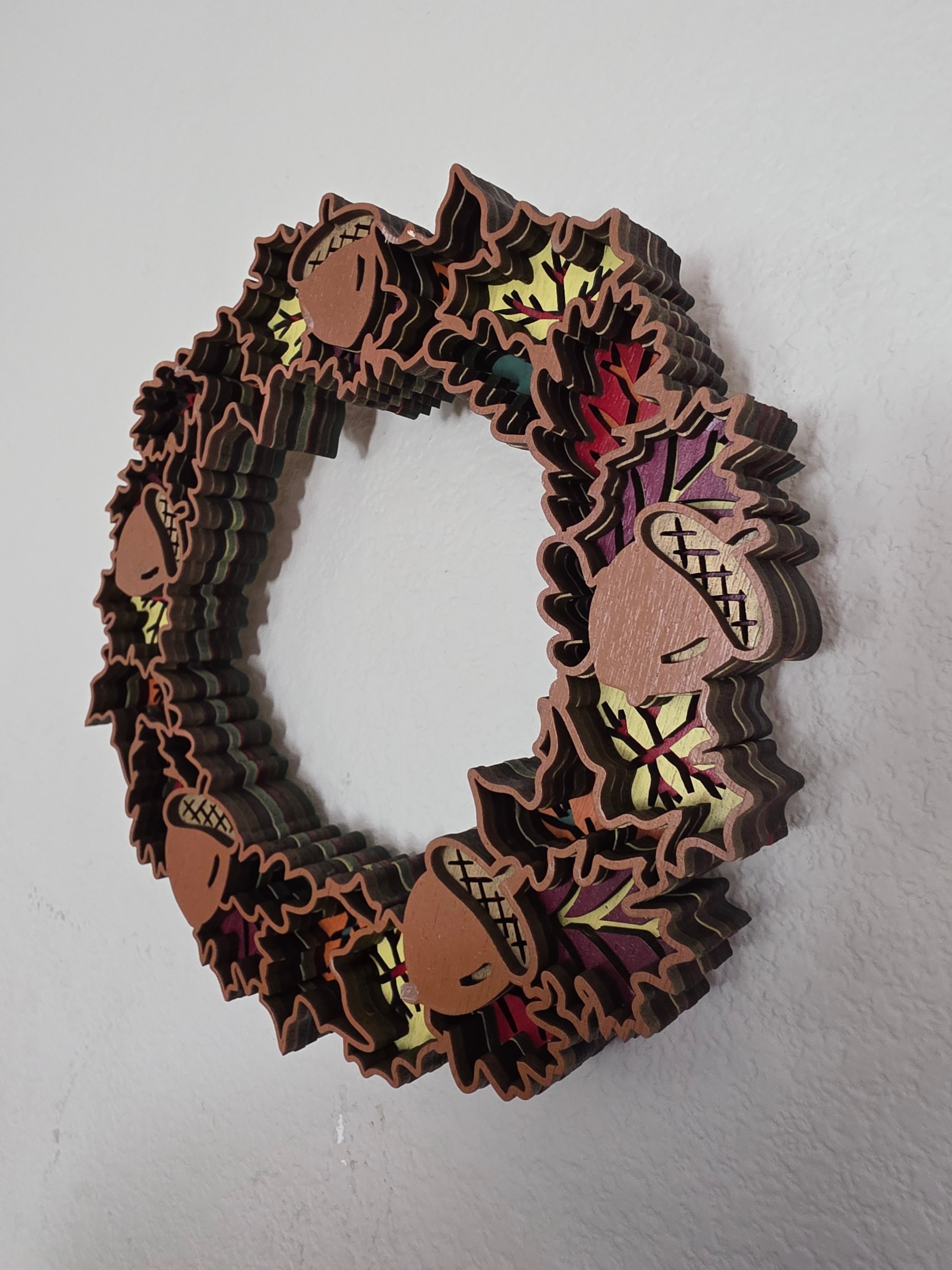 Acorn Leaf Layered Wood Wreath – Fall Door Décor