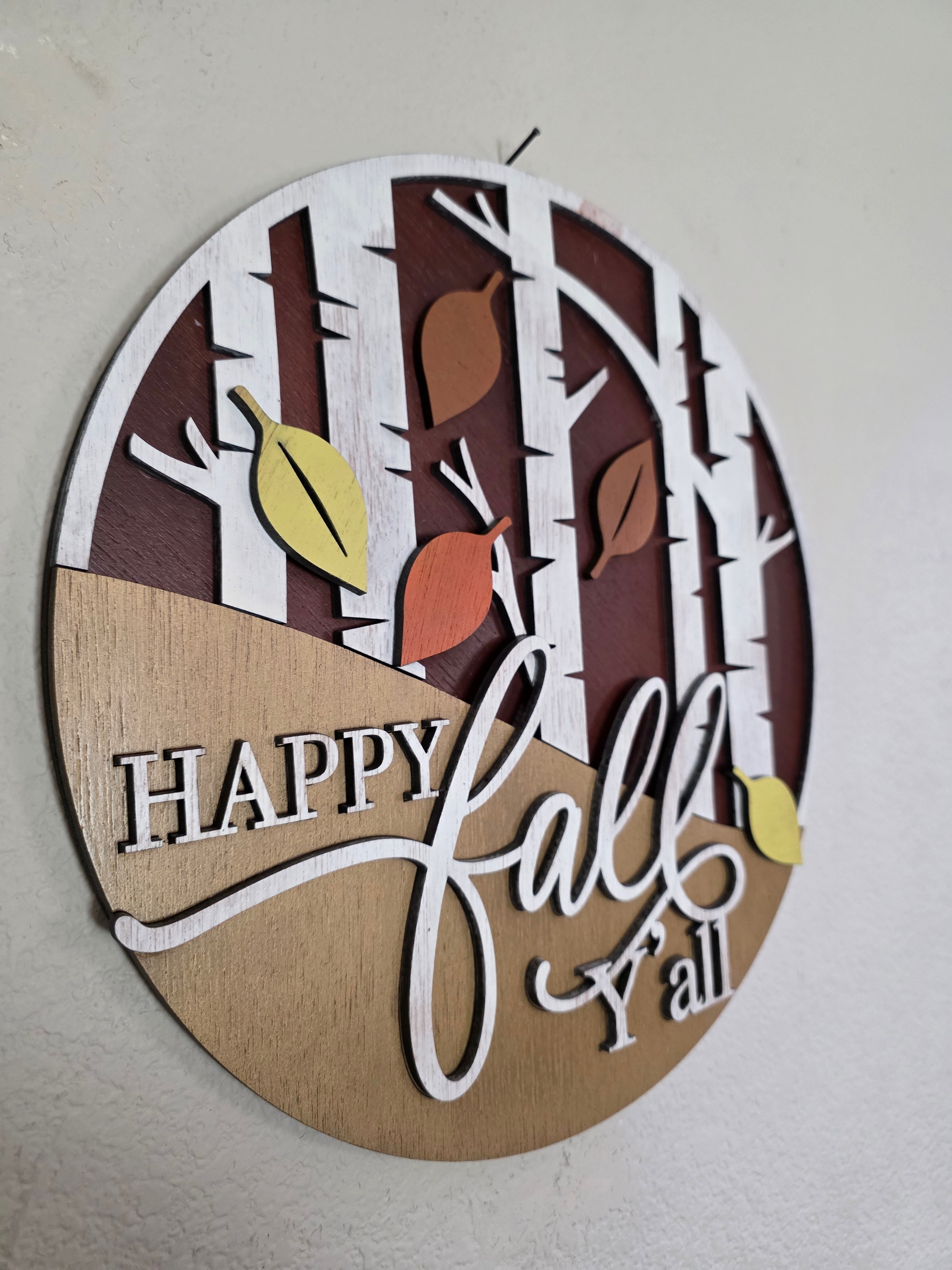 Happy Fall Y'all Birch Tree Wood Sign – Round Fall Décor
