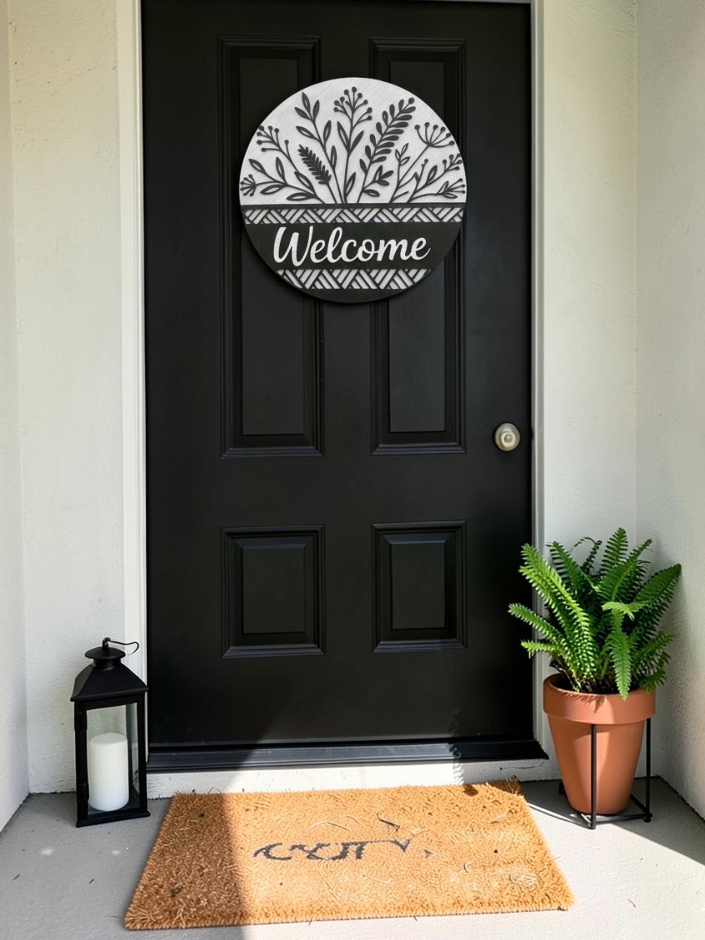 Welcome Wildflower Round Wood Sign – Botanical Door Décor