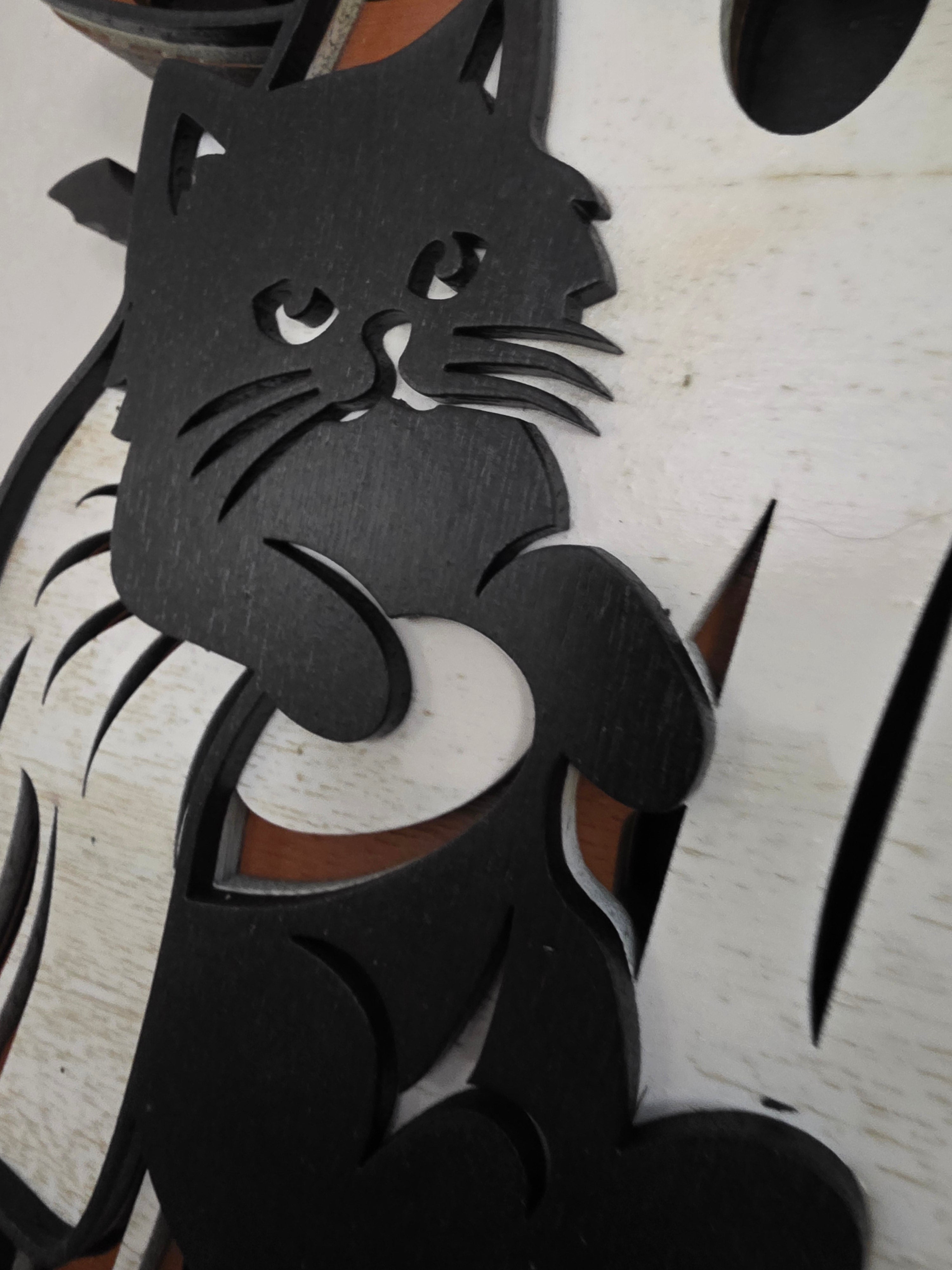 Witchy Ghost with Black Cat & Pumpkin Latte Layered Wood Wall Art – Halloween Décor