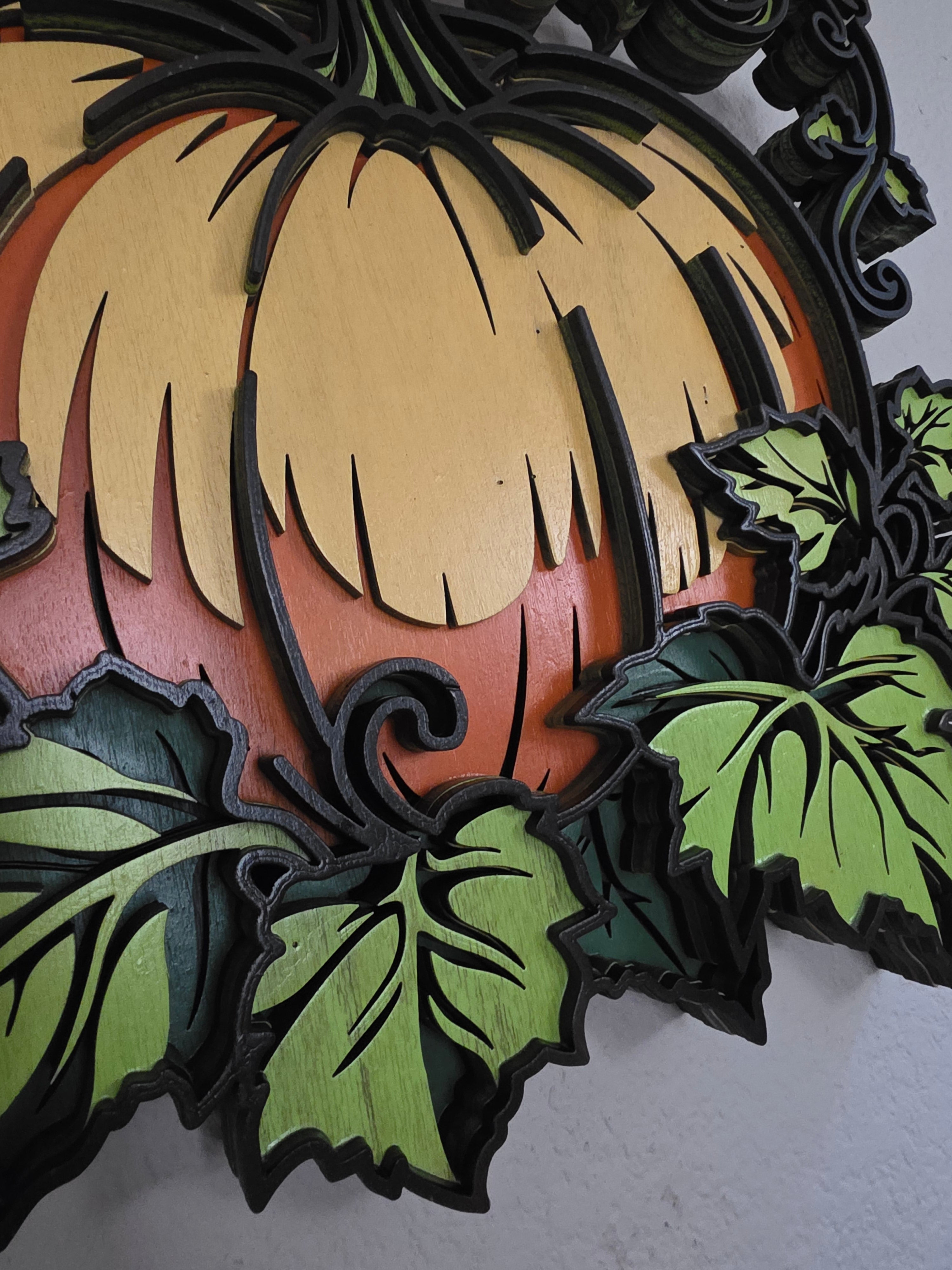 Pumpkin Vine Layered Wood Wall Art – Fall Harvest Décor