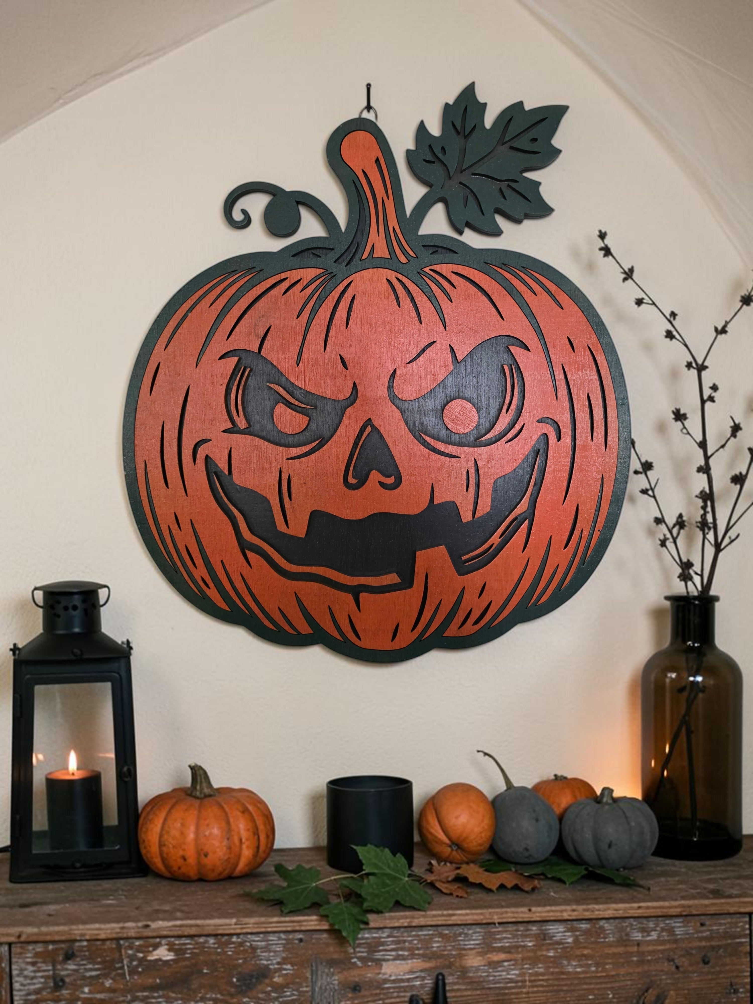 Mischievous Jack-O'-Lantern Layered Wood Wall Art – Halloween Décor
