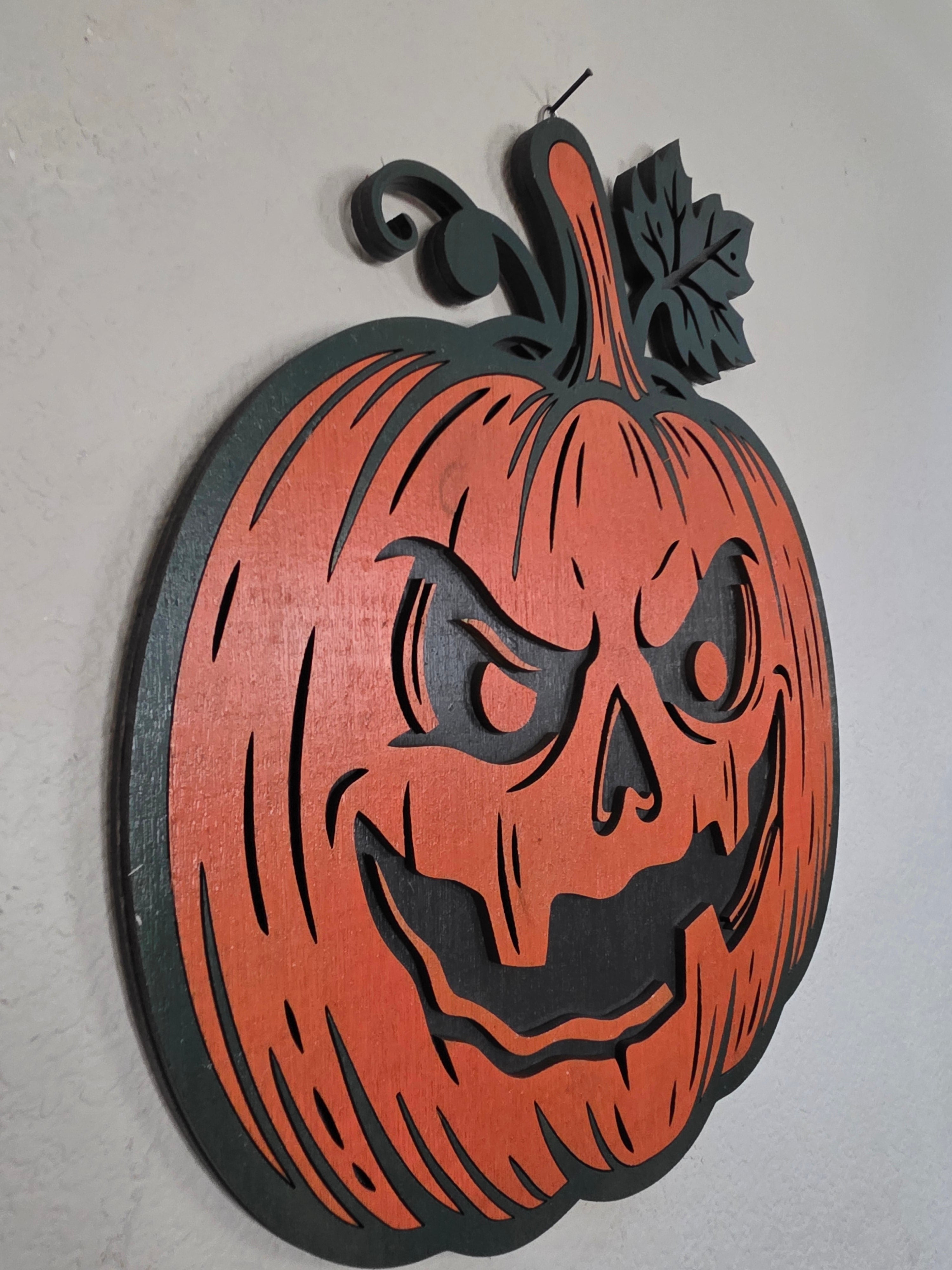 Mischievous Jack-O'-Lantern Layered Wood Wall Art – Halloween Décor