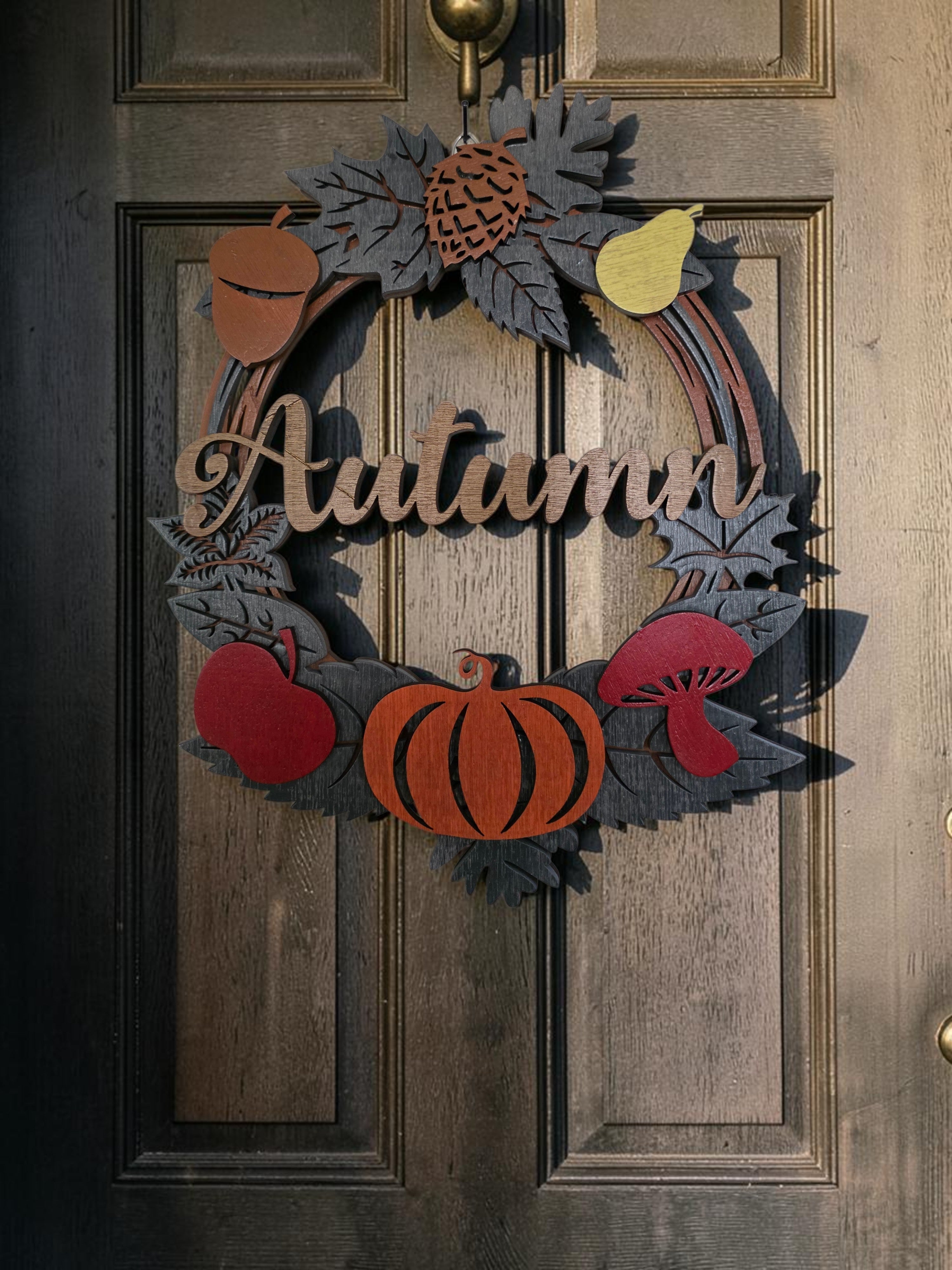 Autumn Harvest Wreath Layered Wood Wall Art – Fall Door Décor
