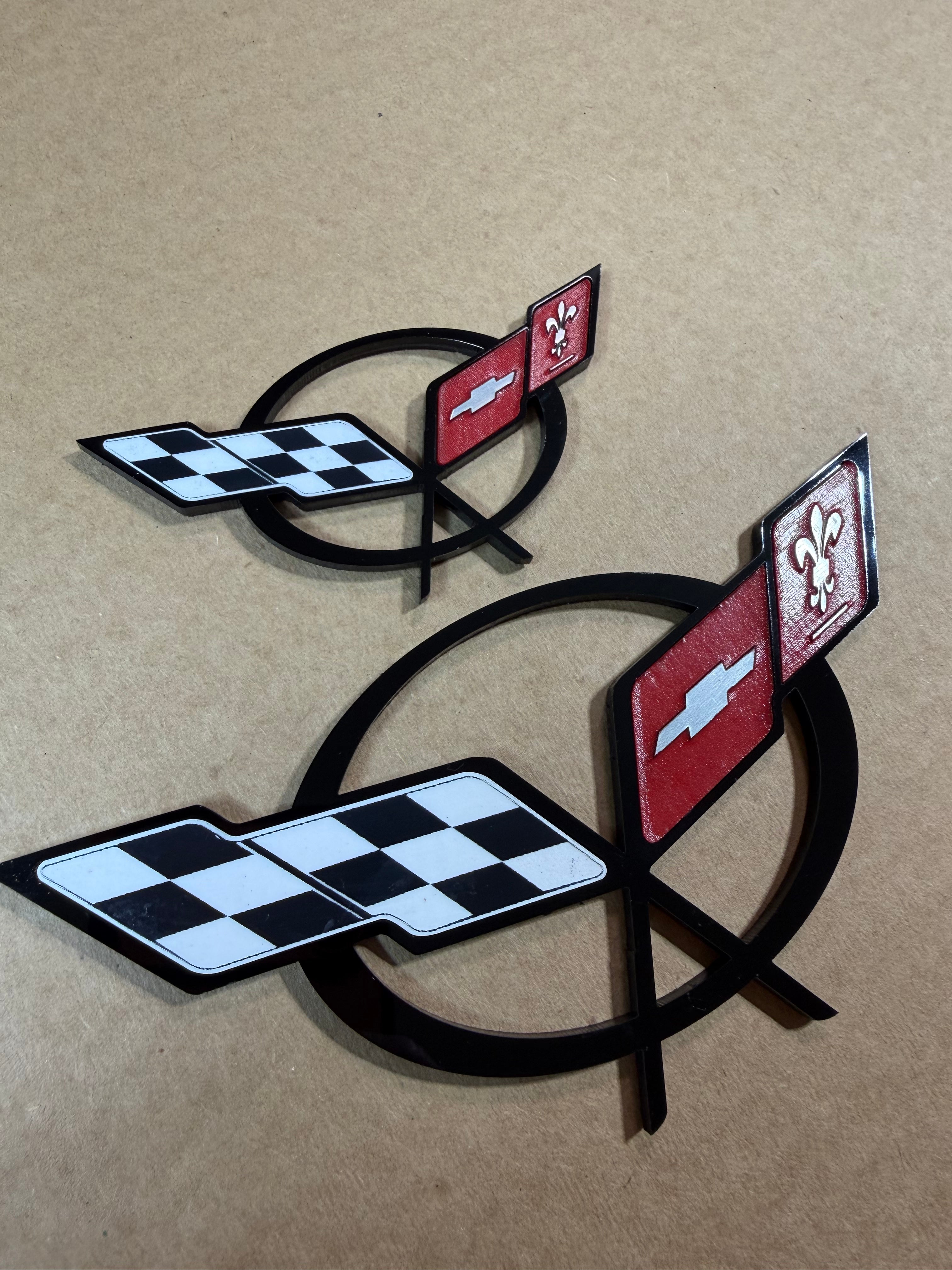 Corvette C5 Acrylic Emblems – Fender (4") & Nose/Trunk (6.5") | 4 Colors | 3M VHB | Optional 50th Anniversary & Commemorative Inserts