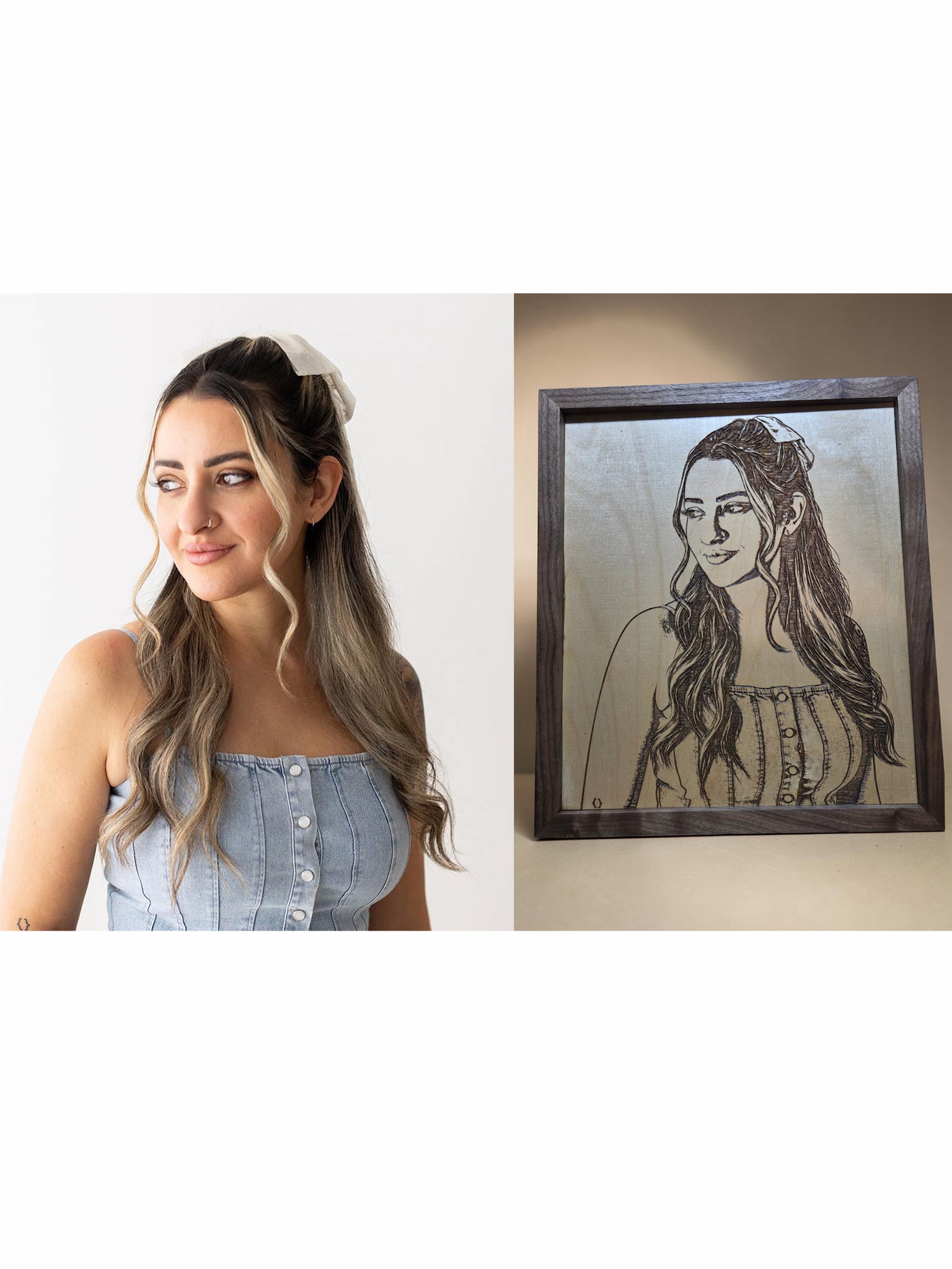 Custom Engraved Photo Portrait on Maple/Birch with Solid Walnut/Mahogany Frame