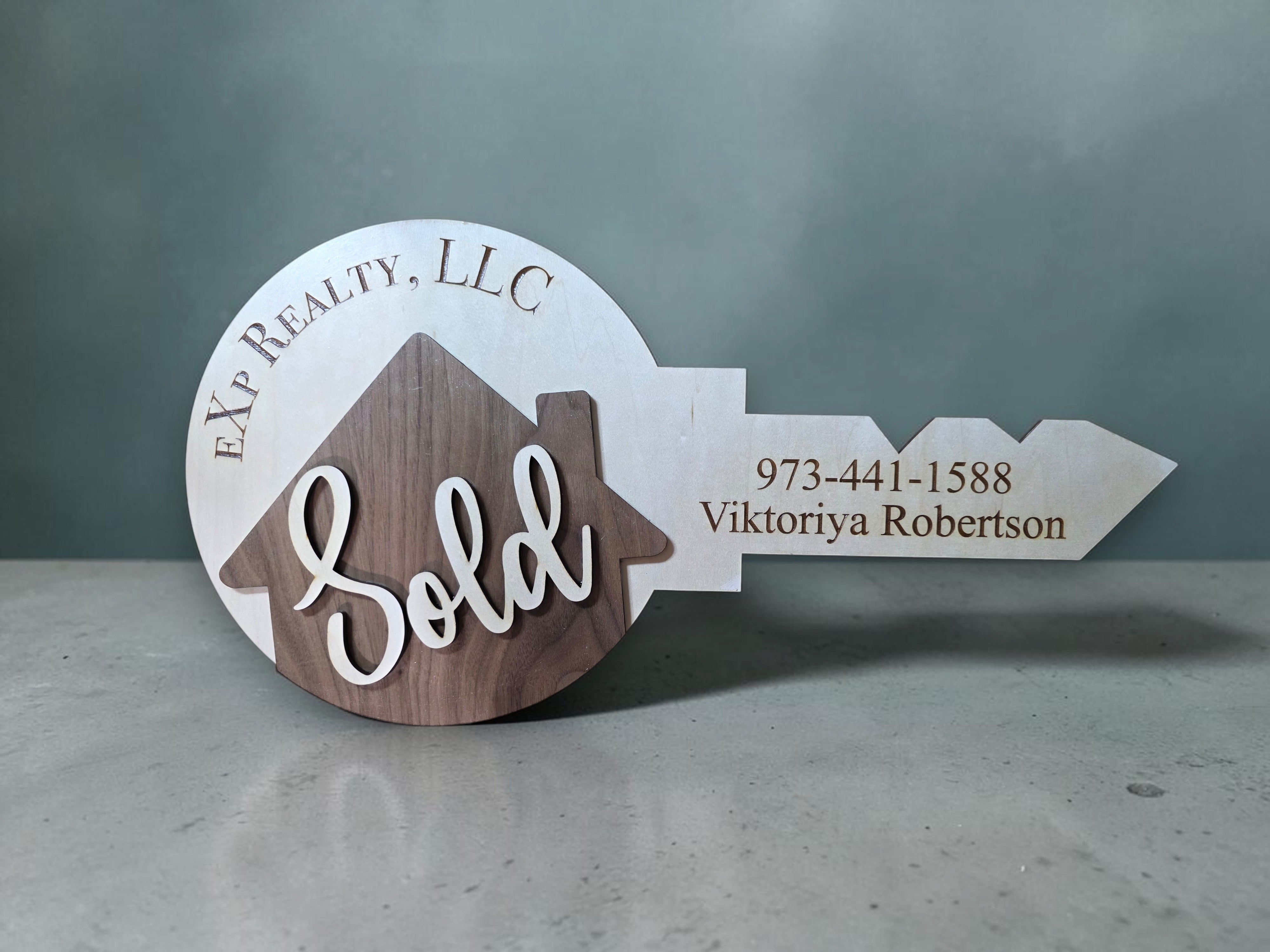 24" Engraved “Sold” Prop Key – Solid Maple & Walnut Real Estate Closing Gift