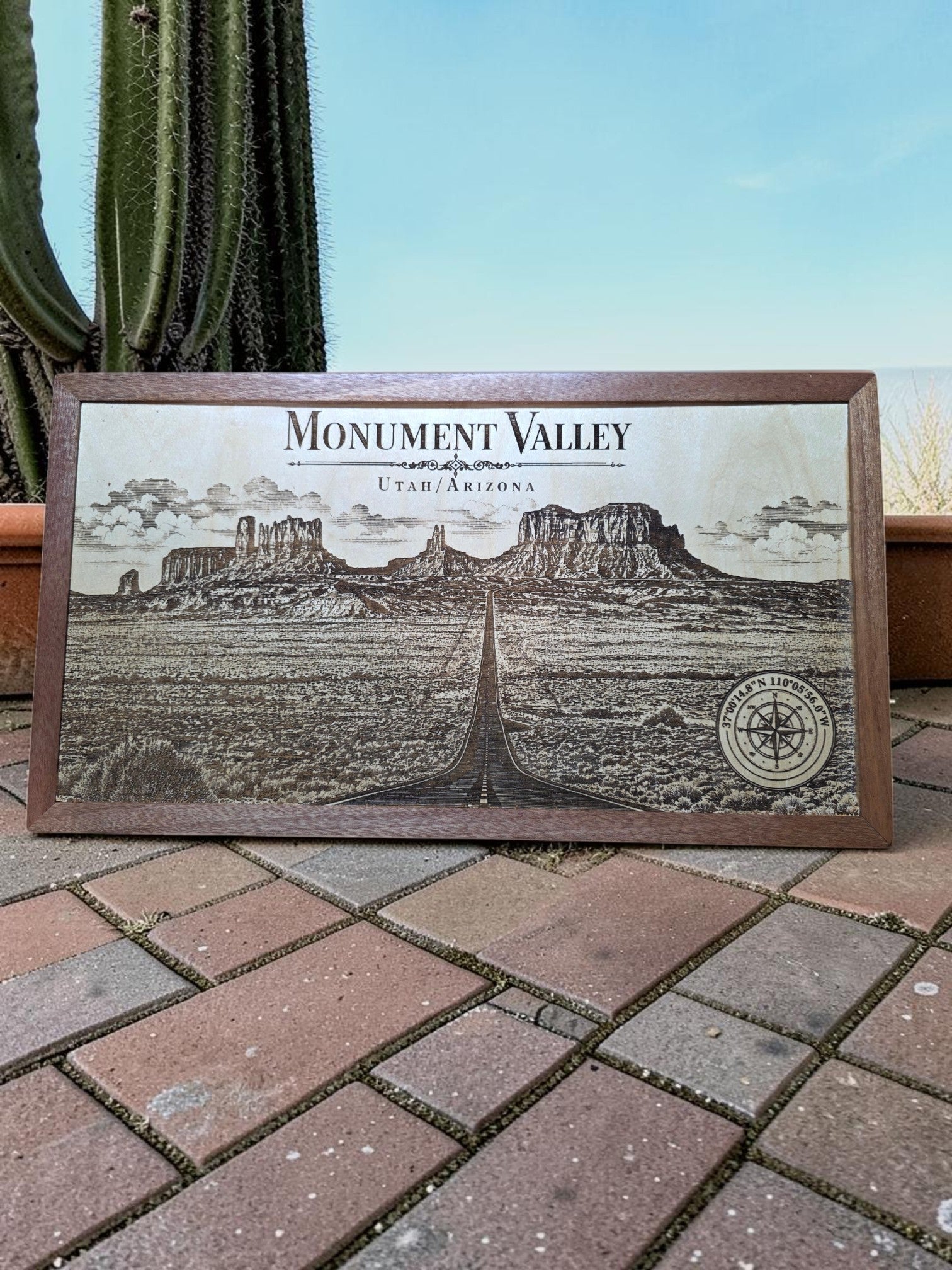 Monument Valley Utah Arizona Laser Engraved Wood Wall Art with Solid Mahogany Frame