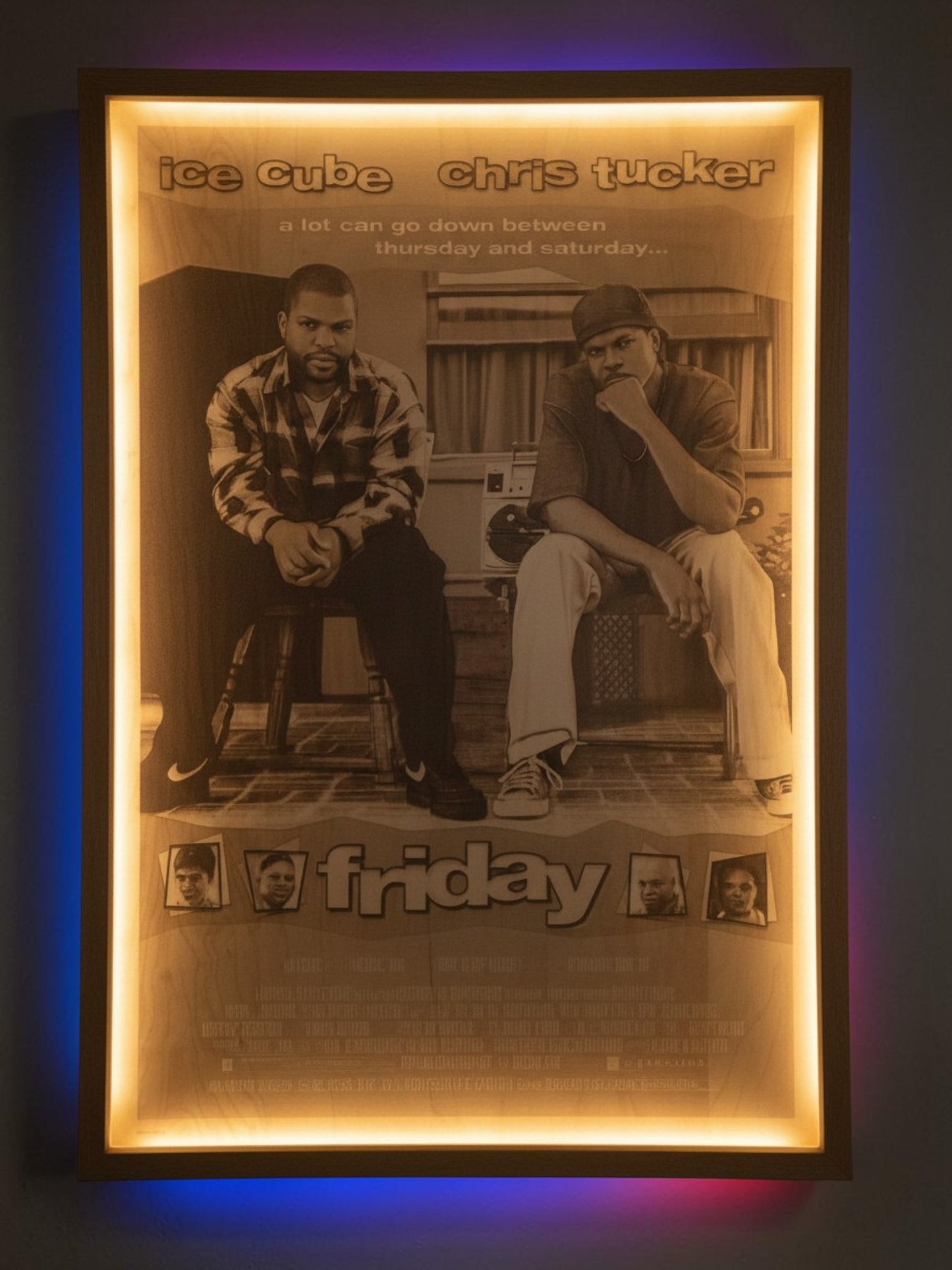 Friday Movie Poster LED Wall Art | Backlit Wood Sign with RGB Frame | 30x20 Illuminated Classic Comedy Decor