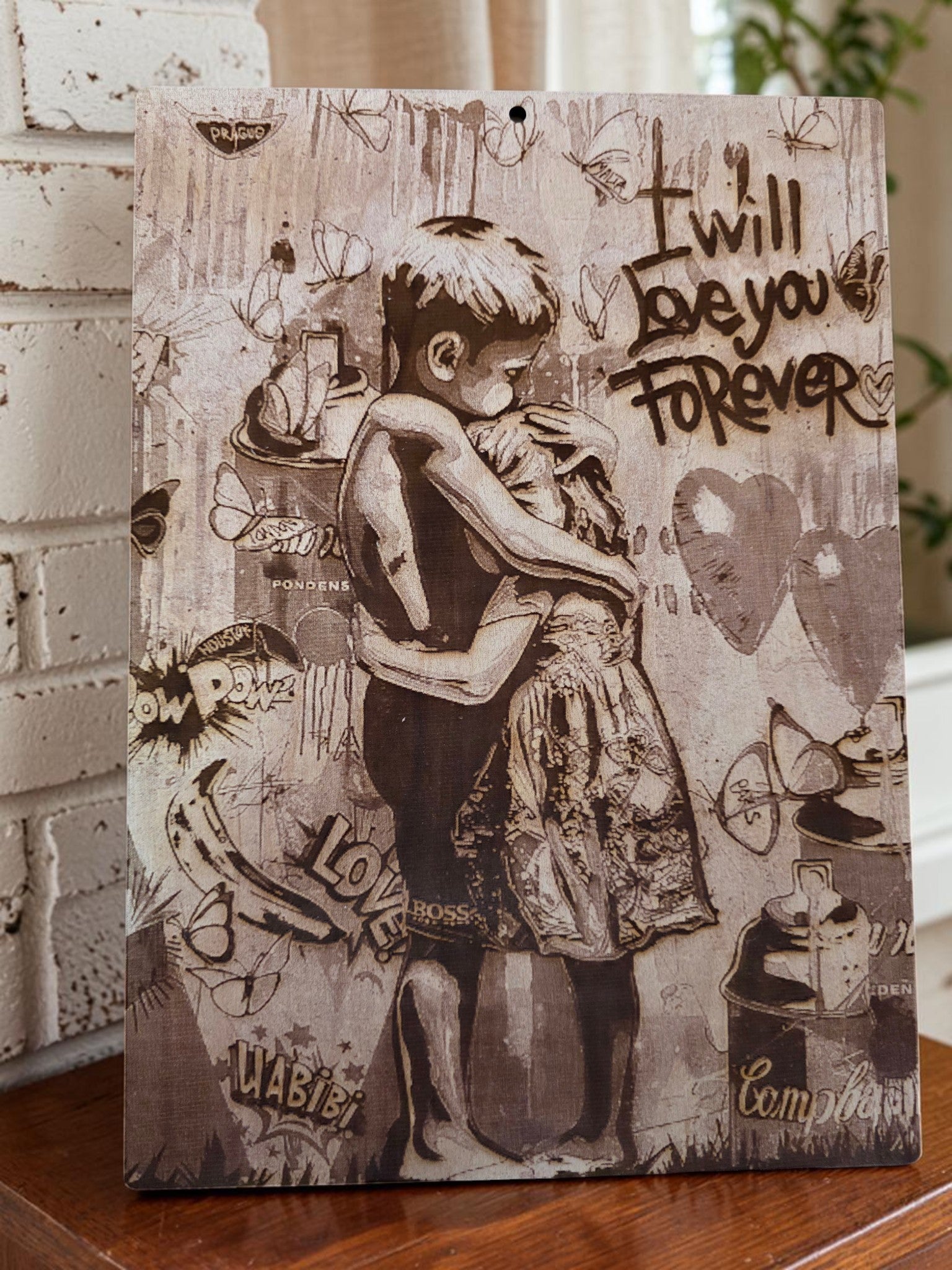 I Will Love You Forever Wood Sign | Laser Engraved Maple Street Art | 11x14 Sepia Collage Wall Decor