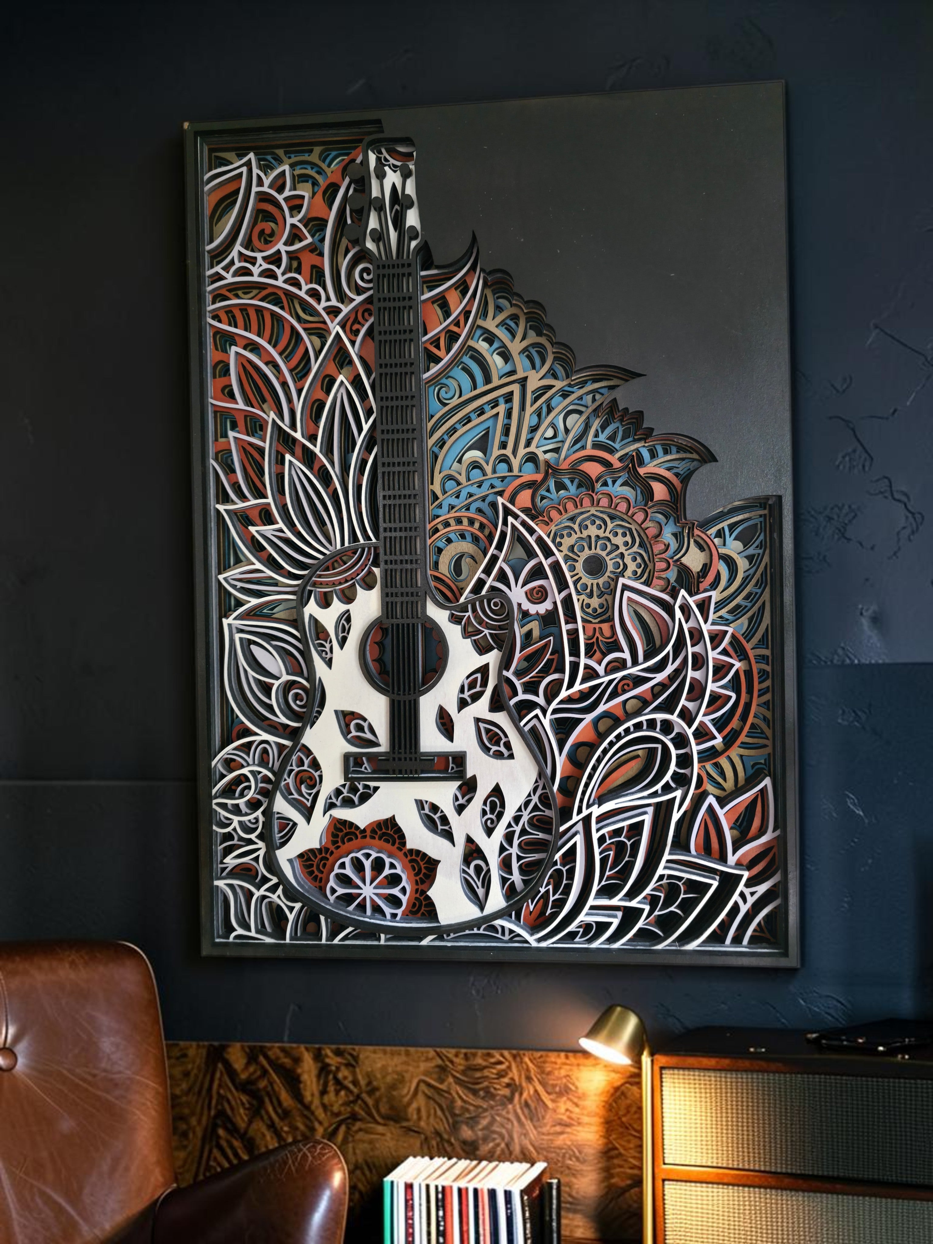 Acoustic Guitar Mandala Layered Wood Wall Art – 12.93