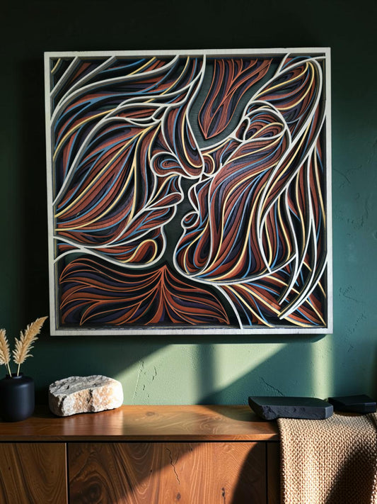 Abstract Lovers Kissing Layered Wood Wall Art – 15.1" × 15.1"