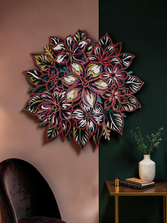 Floral Mandala Layered Wood Wall Art – 12.28" Diameter