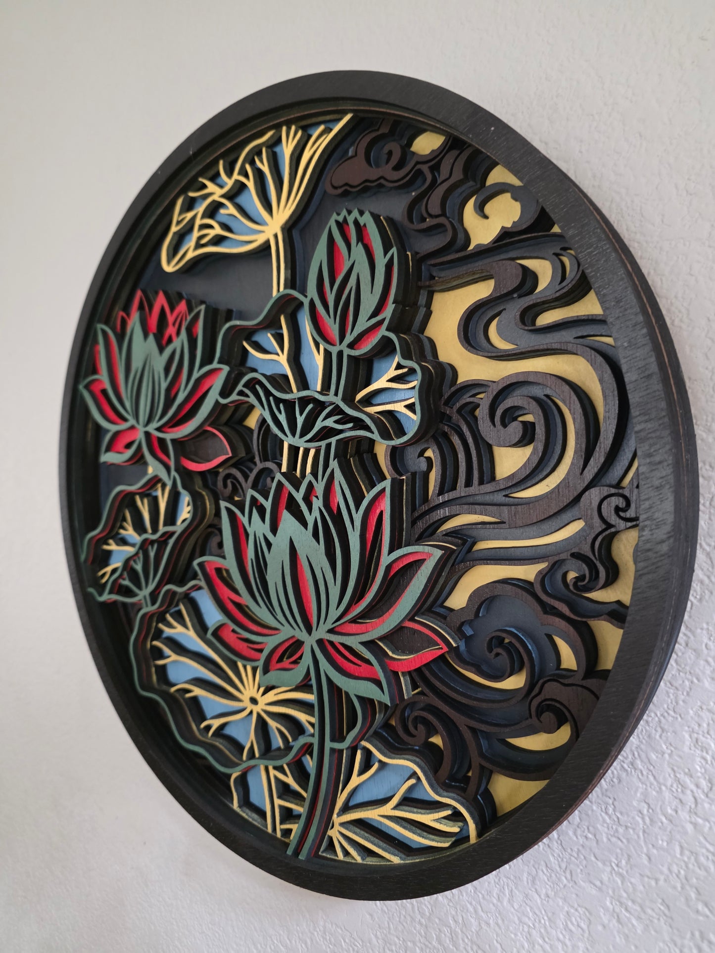 Lotus Flower Mandala Layered Wood Wall Art – 15.26" Diameter