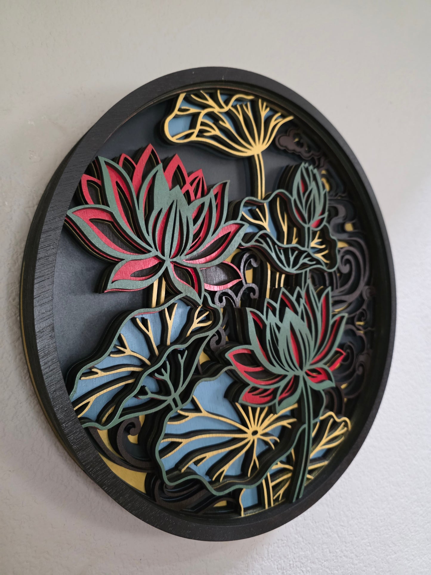 Lotus Flower Mandala Layered Wood Wall Art – 15.26" Diameter