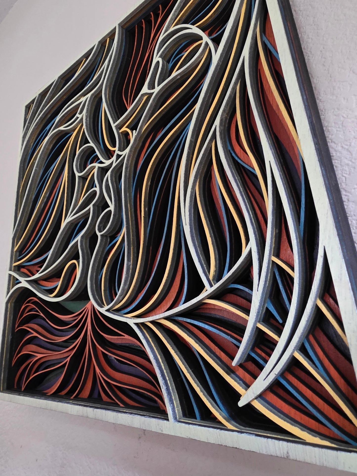 Abstract Lovers Kissing Layered Wood Wall Art – 15.1" × 15.1"