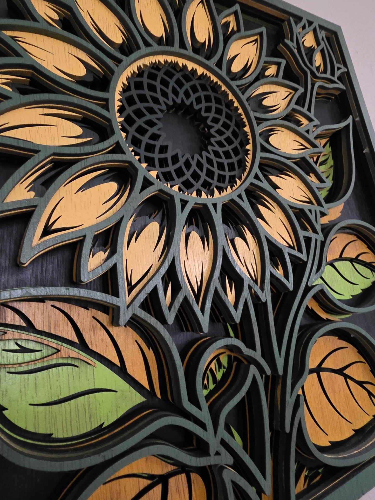Sunflower Mandala Layered Wood Wall Art – 15.5" × 15.5"