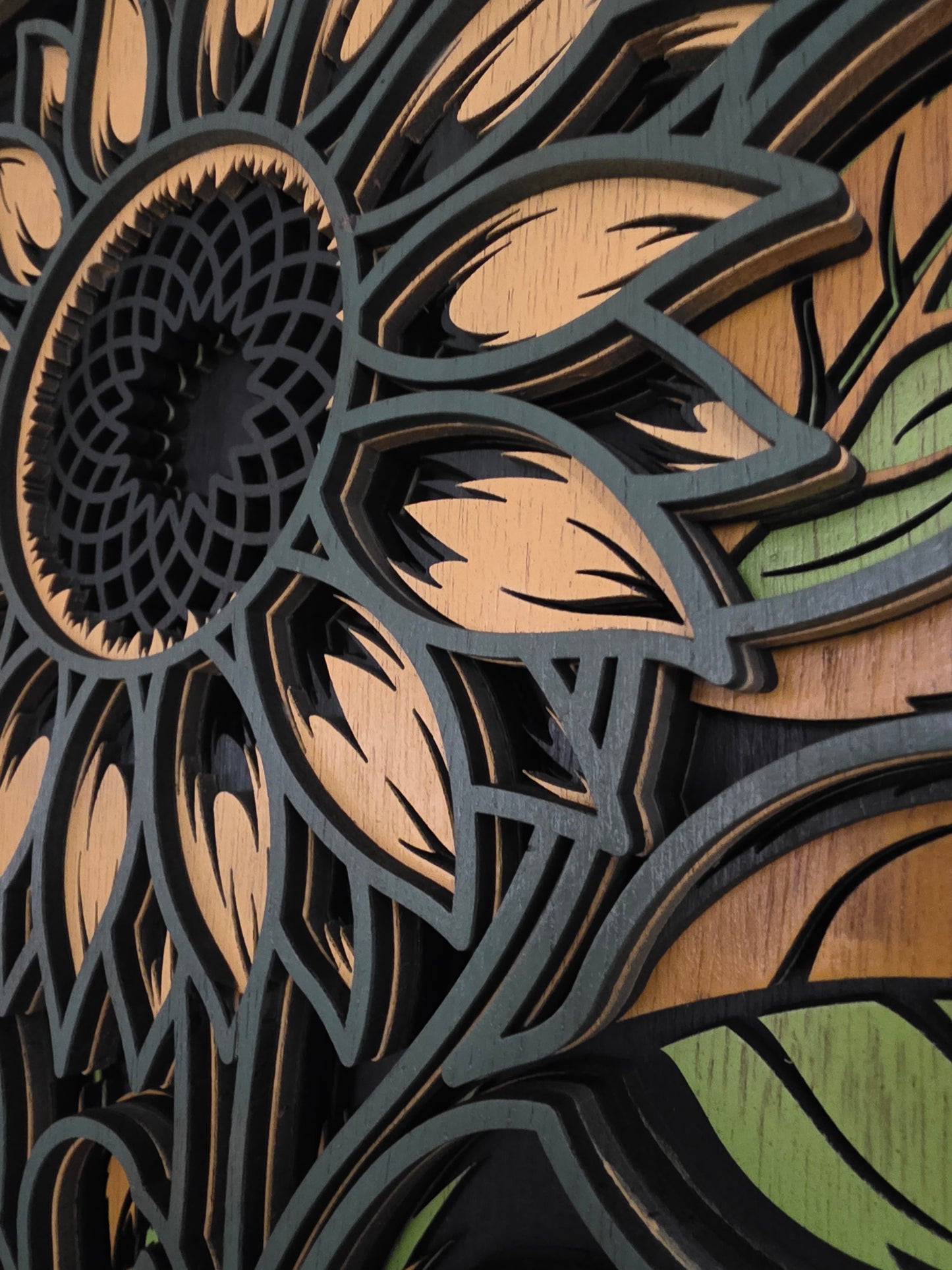 Sunflower Mandala Layered Wood Wall Art – 15.5" × 15.5"