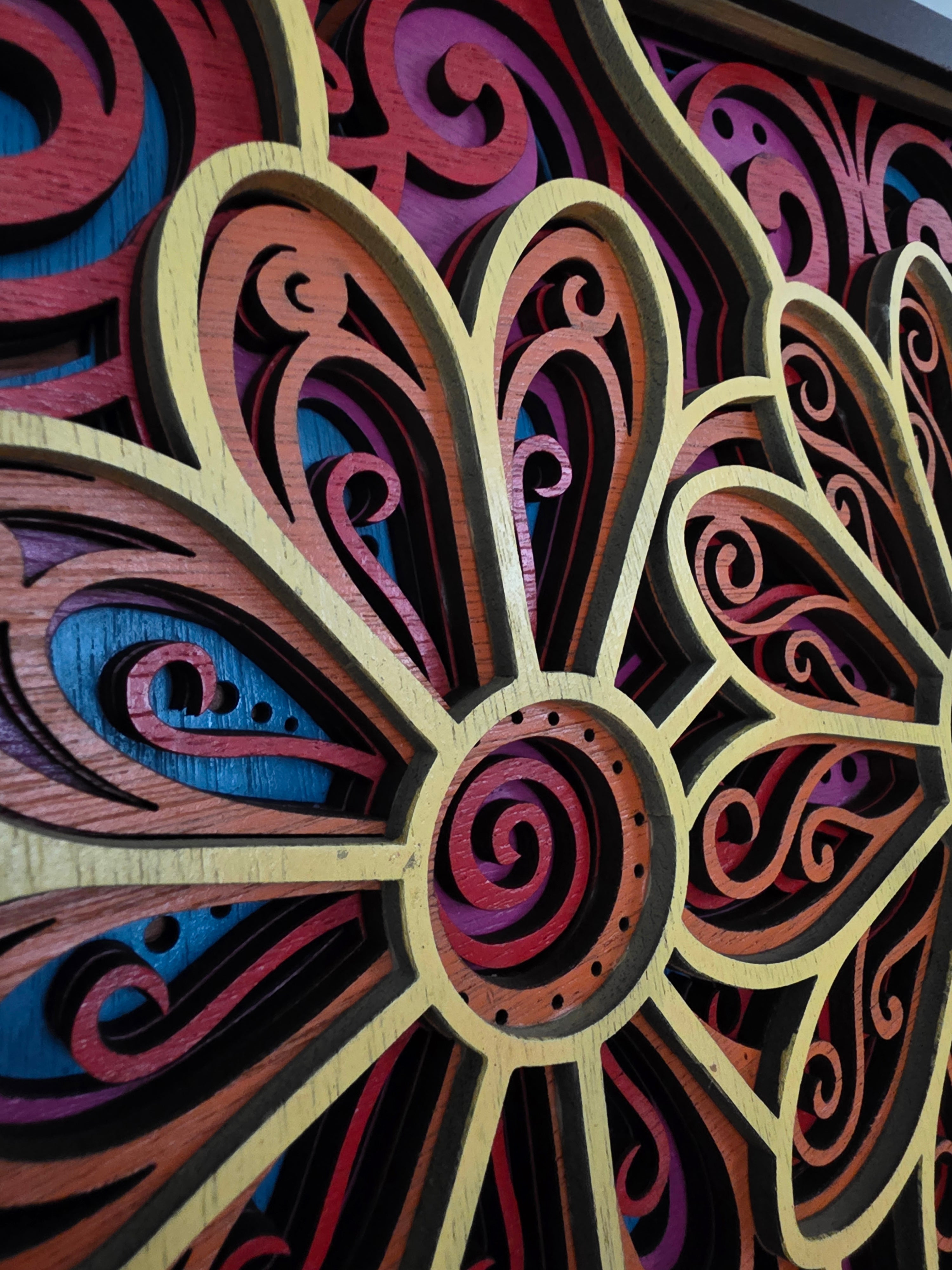 Bohemian Floral Mandala Layered Wood Wall Art – 18.12" × 12.97"