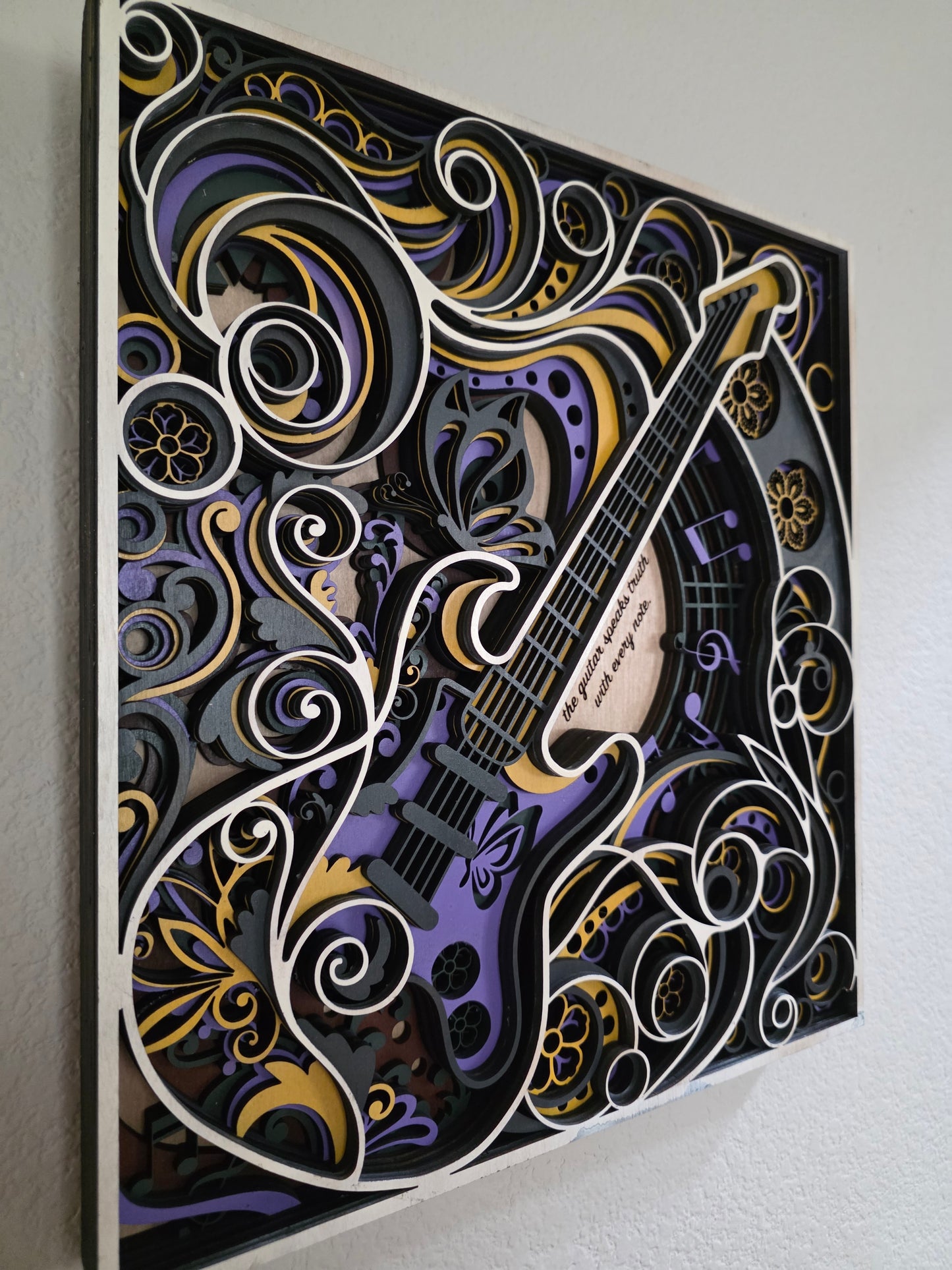 Electric Guitar Mandala Layered Wood Wall Art – 14.04" × 15.53"