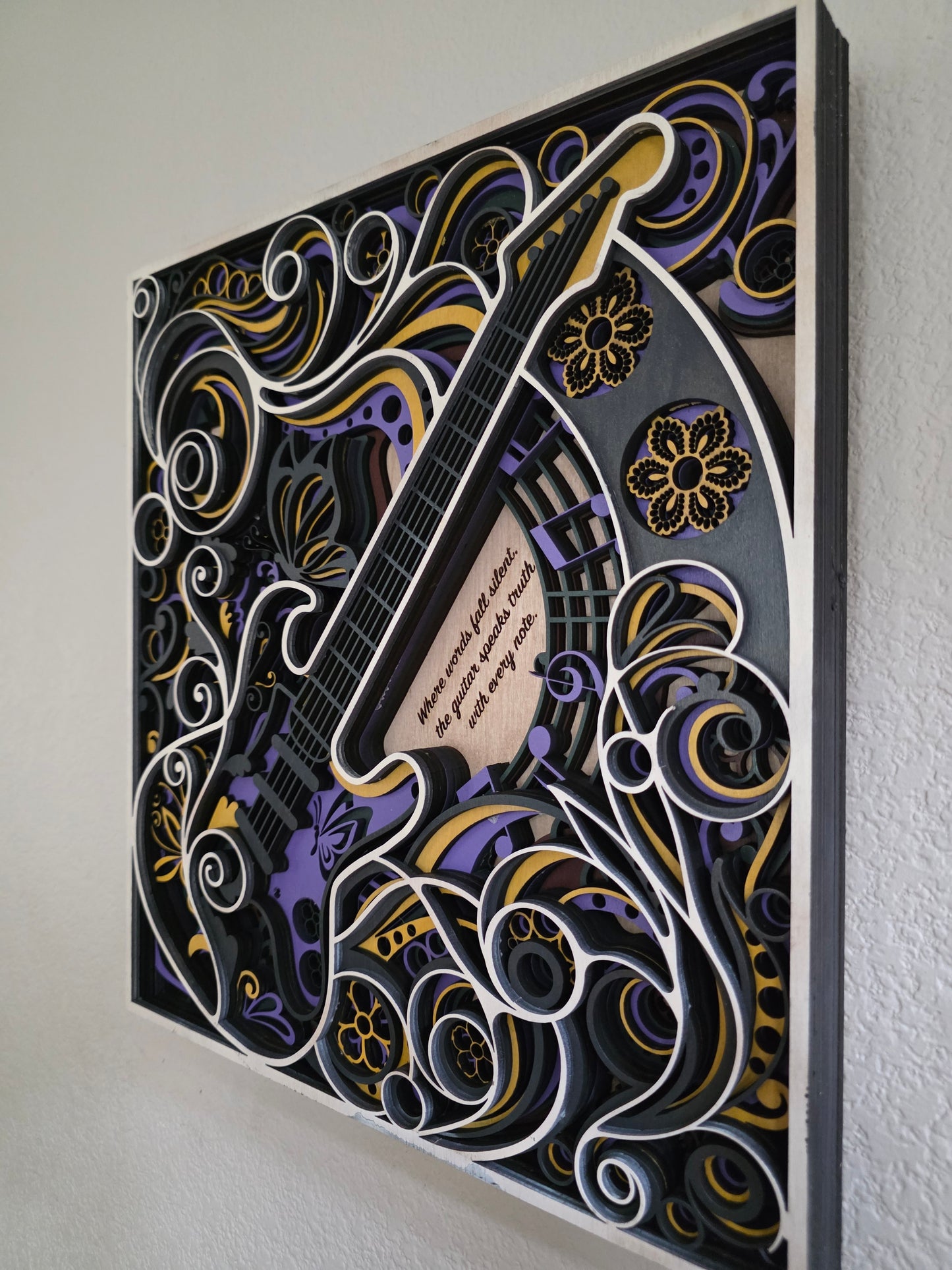 Electric Guitar Mandala Layered Wood Wall Art – 14.04" × 15.53"
