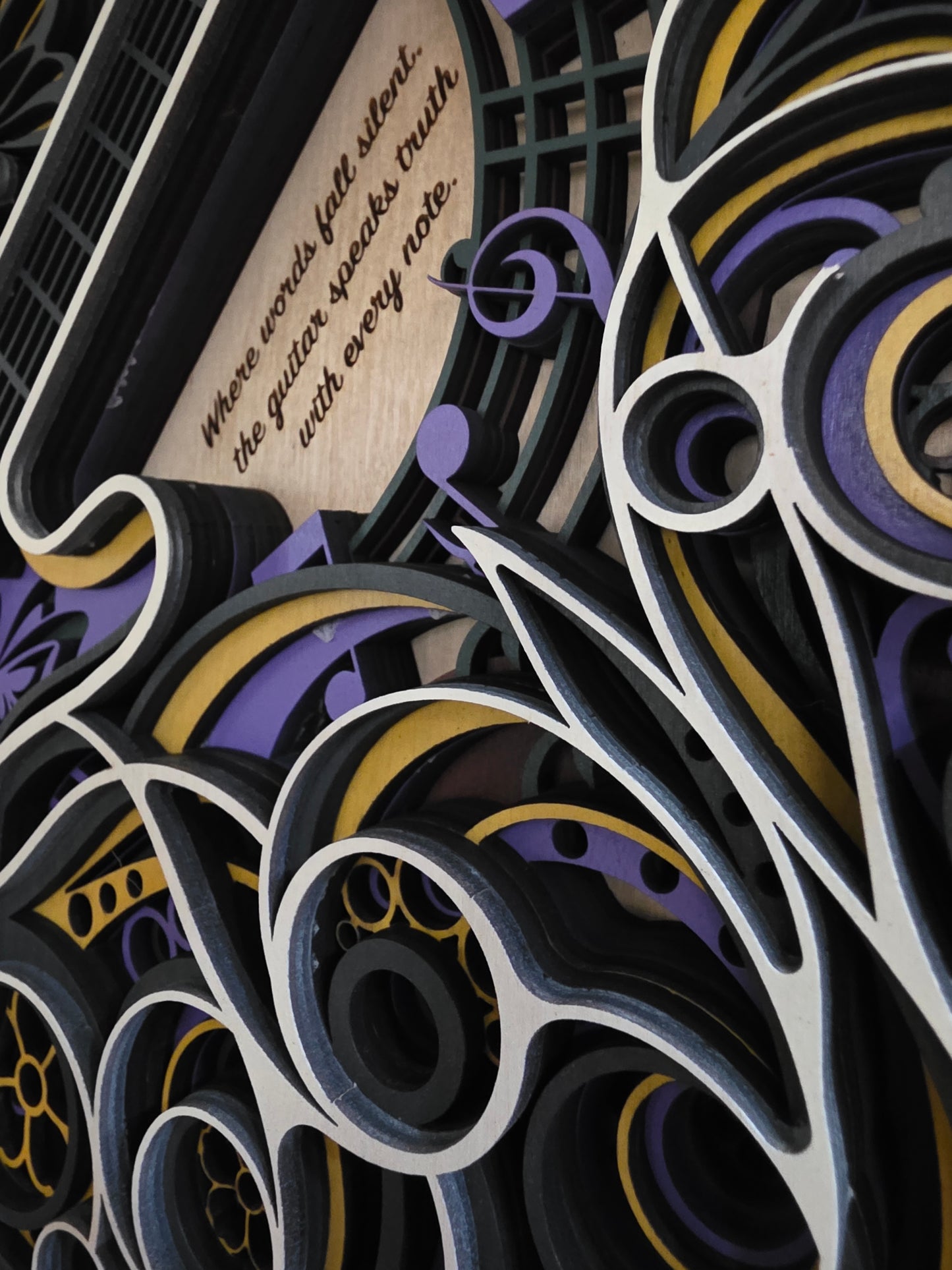 Electric Guitar Mandala Layered Wood Wall Art – 14.04" × 15.53"