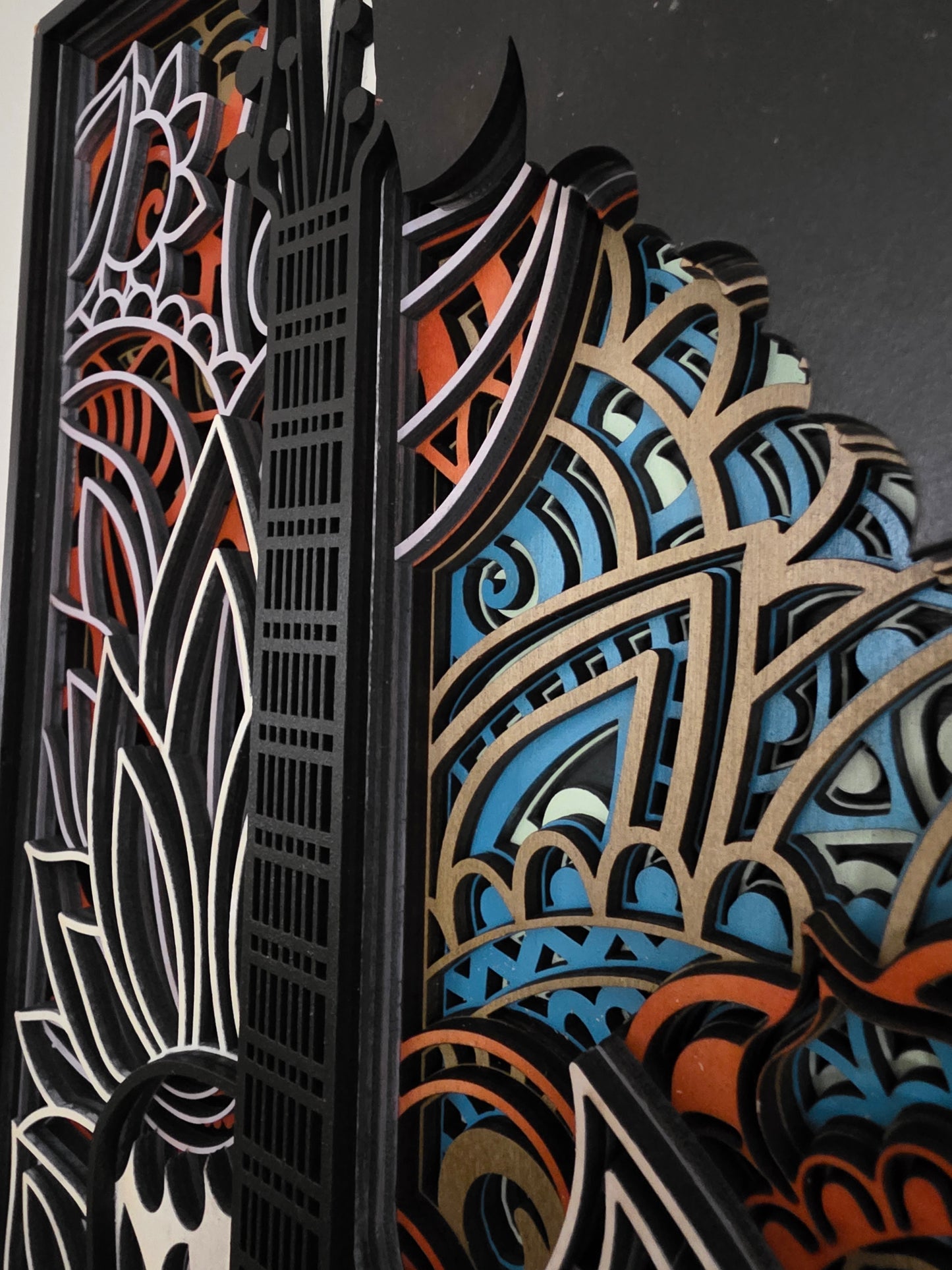 Acoustic Guitar Mandala Layered Wood Wall Art – 12.93" × 18.527"