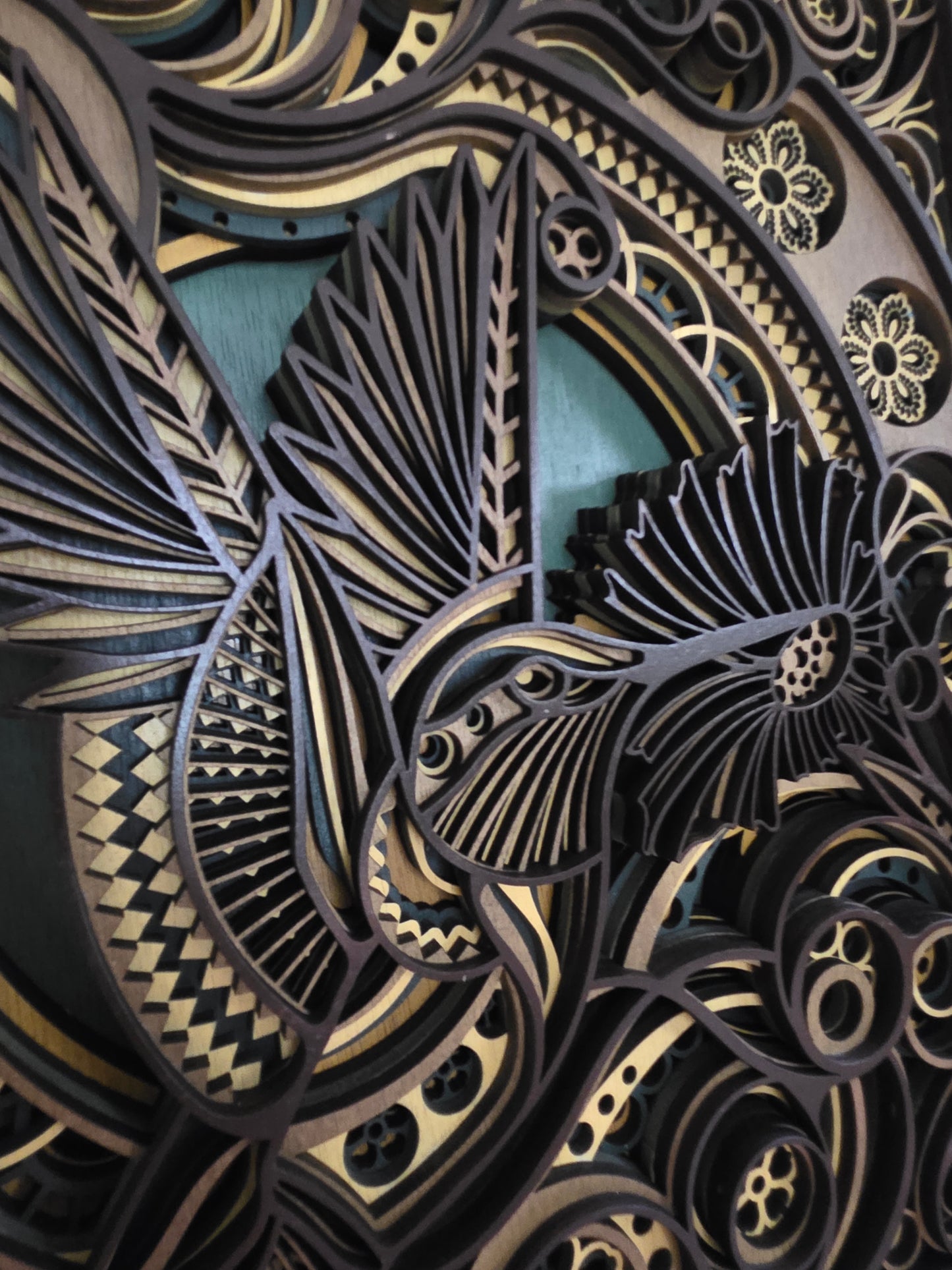 Hummingbird Mandala Layered Wood Wall Art – 13.11" × 14.51"