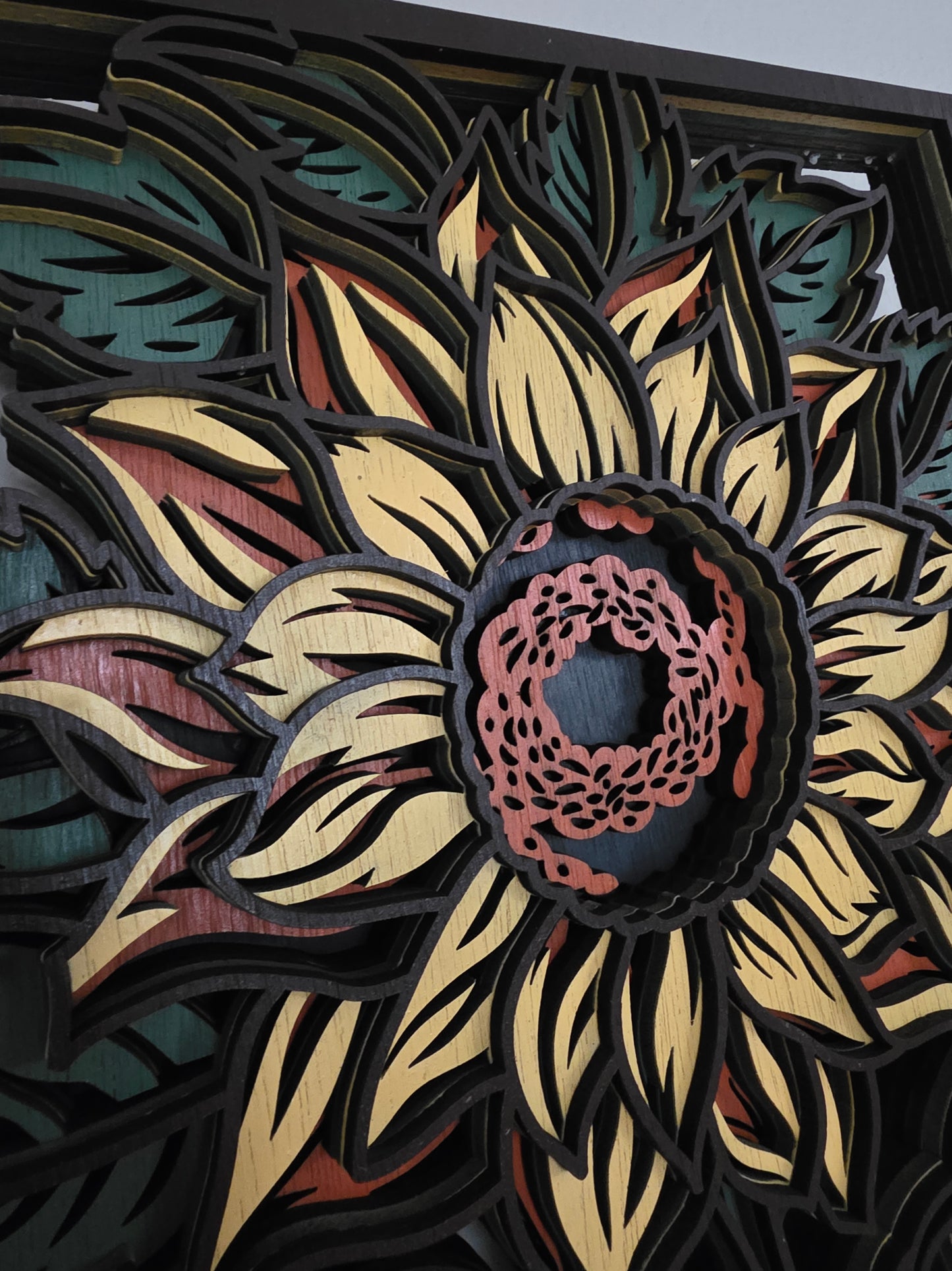 Sunflower Mandala Layered Wood Wall Art – 12.11" × 15.14"