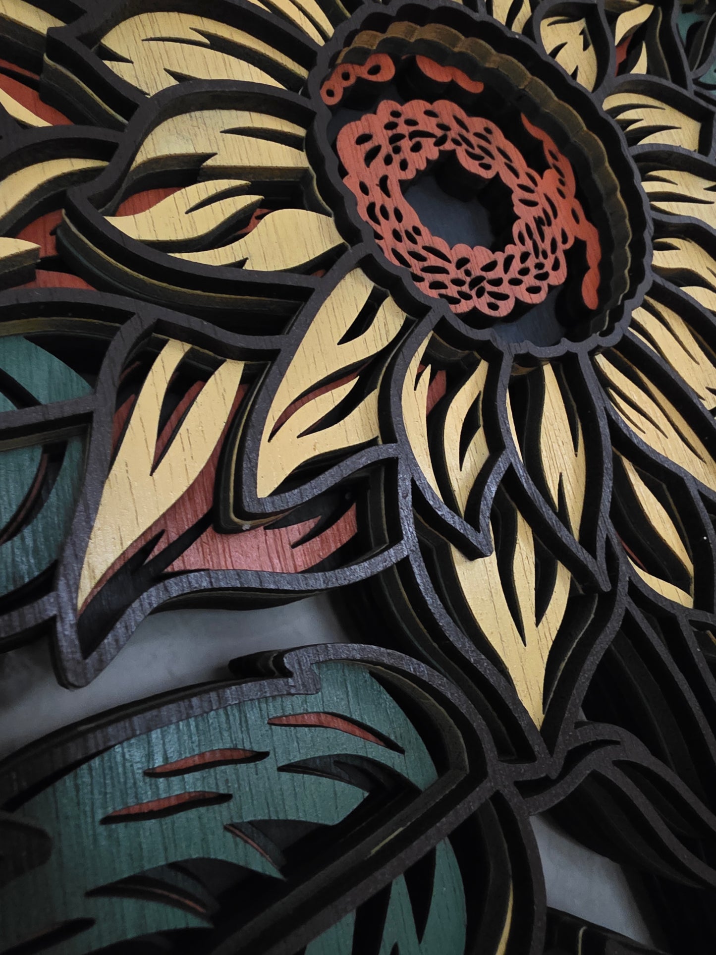 Sunflower Mandala Layered Wood Wall Art – 12.11" × 15.14"