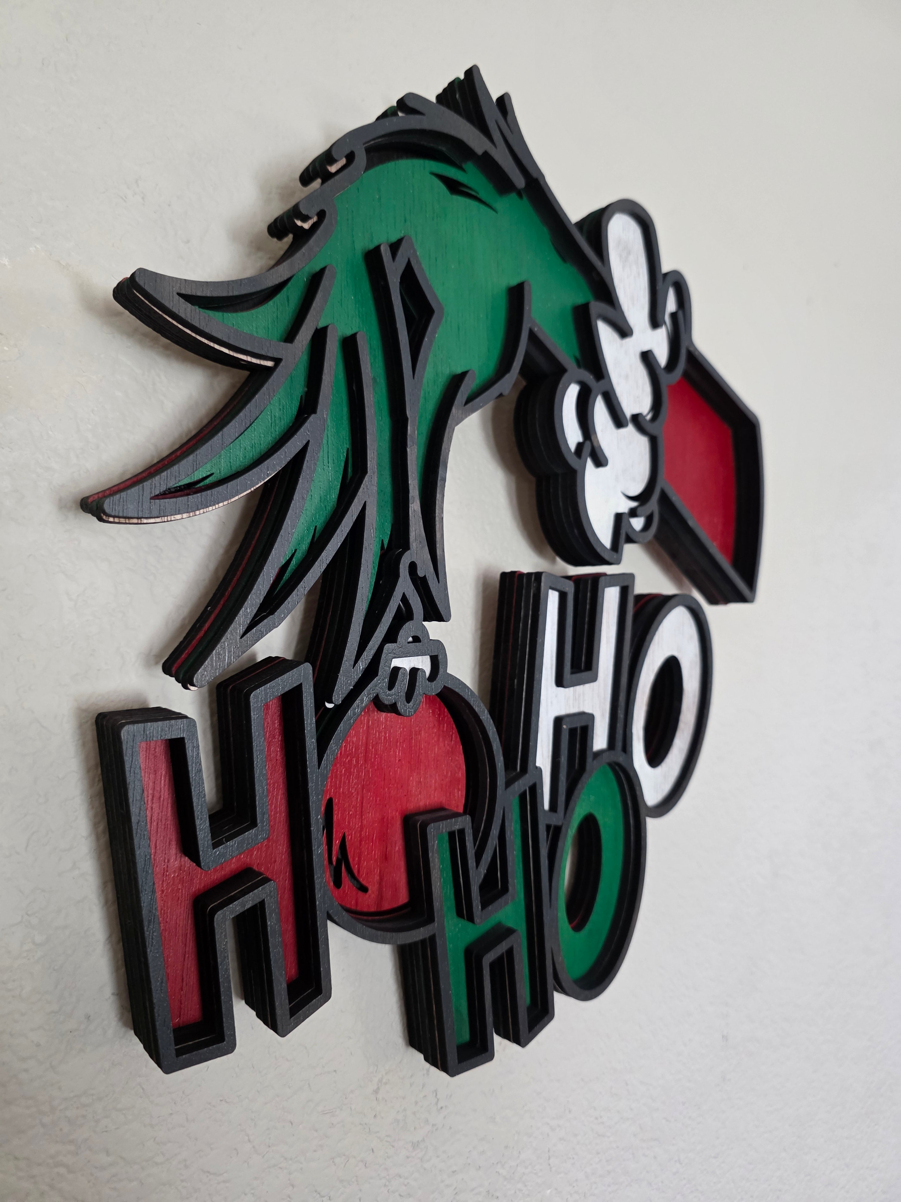 3D Layered Christmas Ho Ho Ho Wood Wall Art – Hand-Painted Holiday Mandala Décor