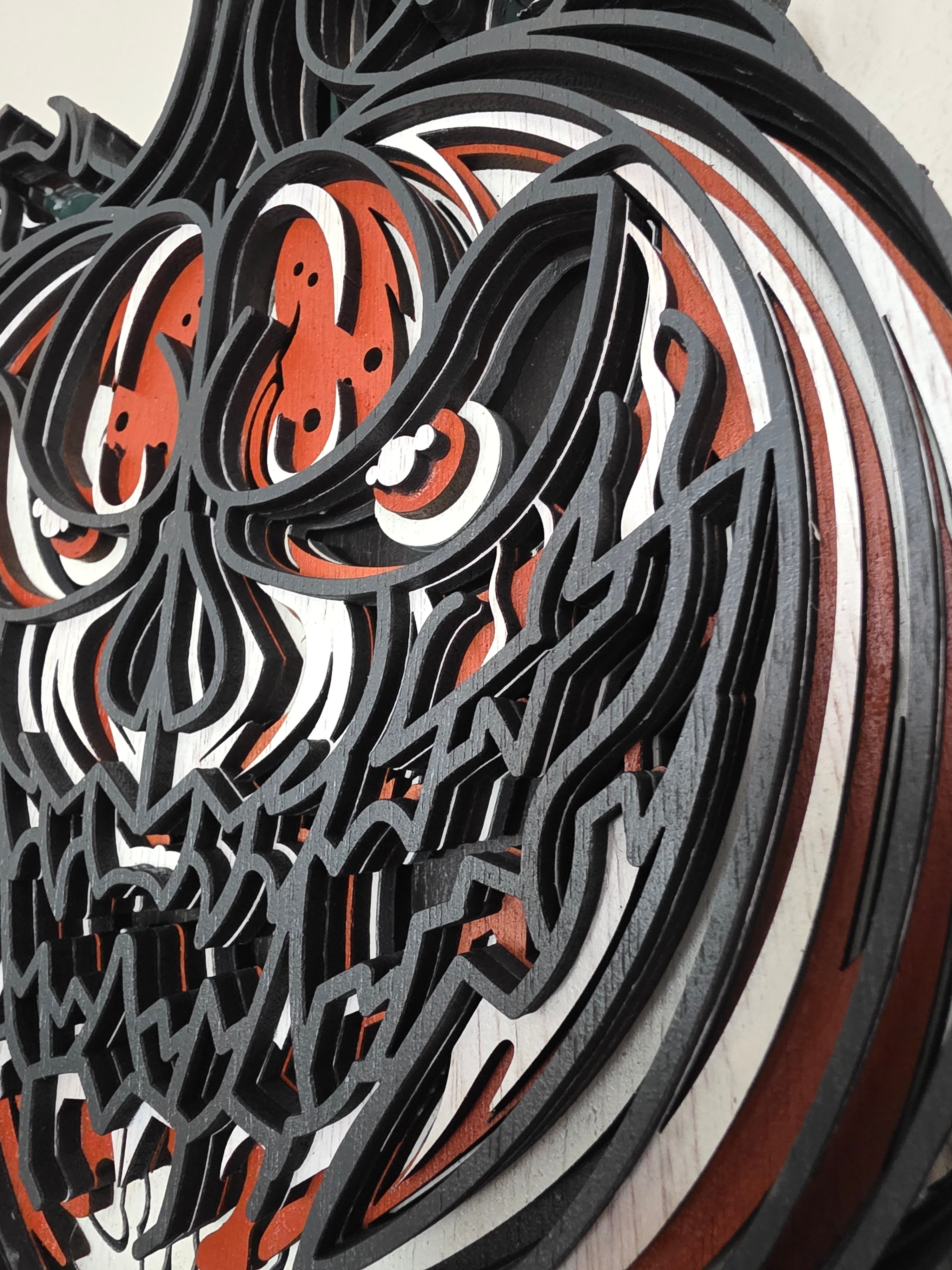 3D Layered Skull Pumpkin Wood Wall Art – Hand-Painted Halloween Mandala Décor