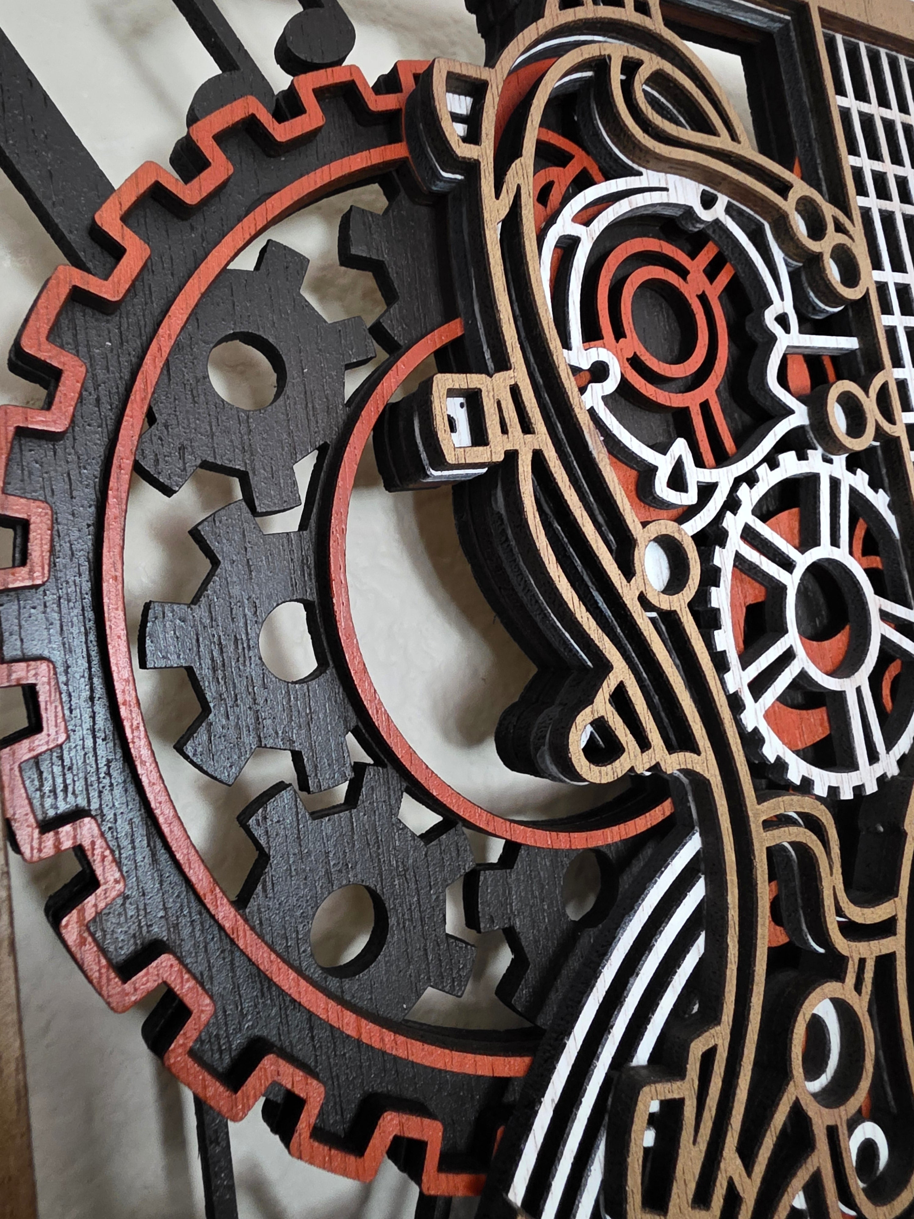 Steampunk Guitar Layered Wood Wall Art – Framed Gear Décor