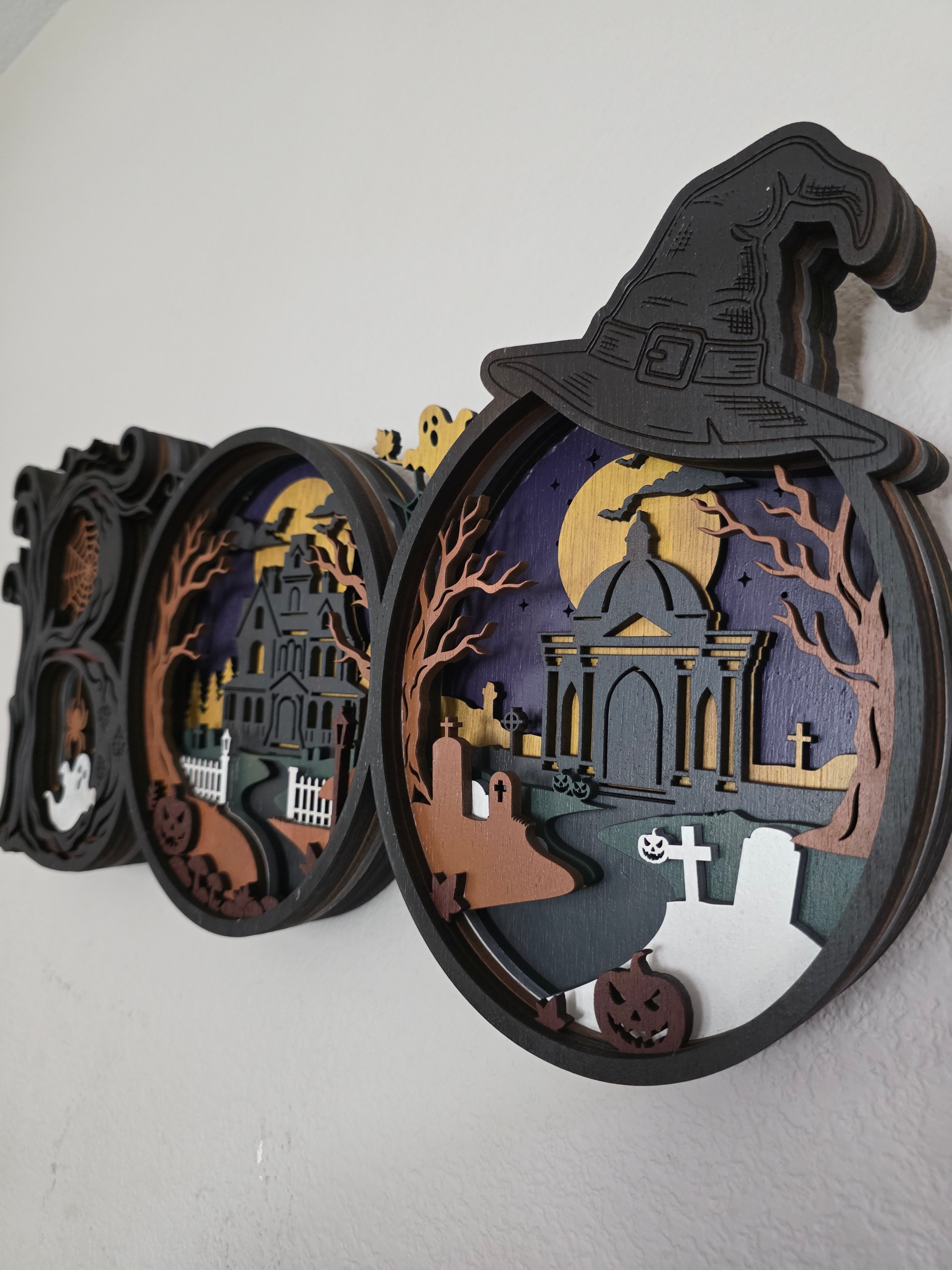 BOO Layered Wood Wall Art – Haunted House Halloween Décor