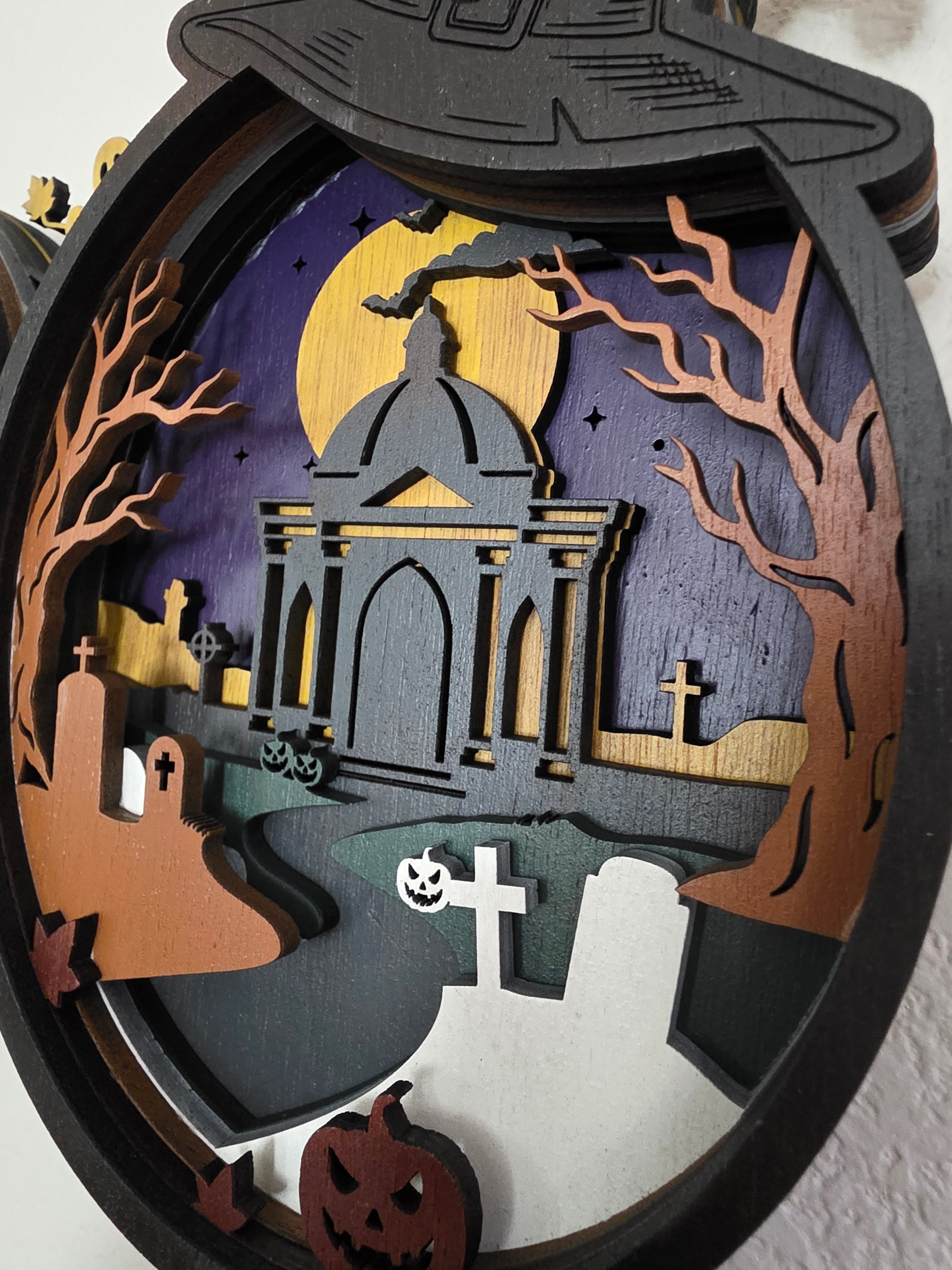 BOO Layered Wood Wall Art – Haunted House Halloween Décor