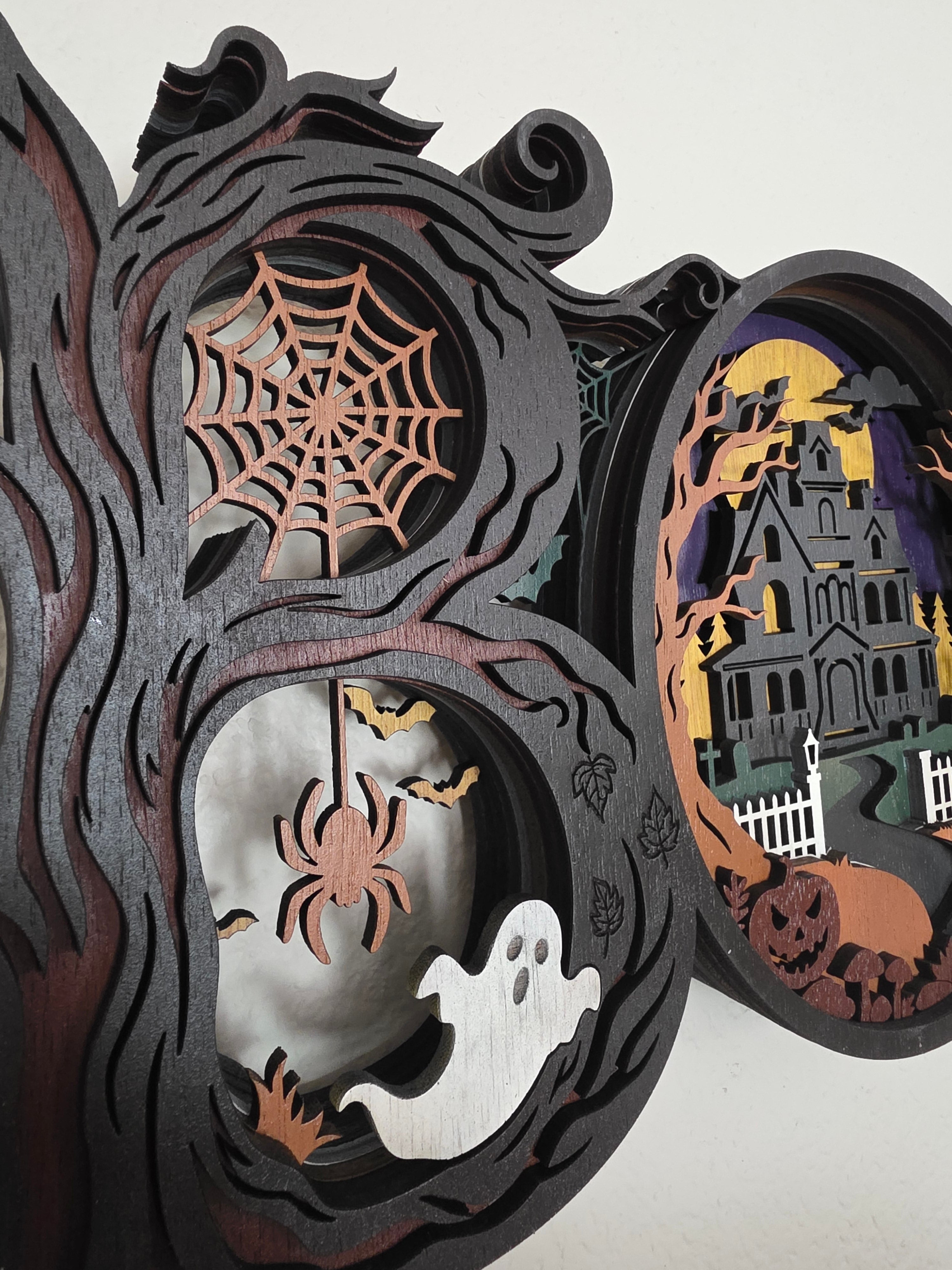 BOO Layered Wood Wall Art – Haunted House Halloween Décor