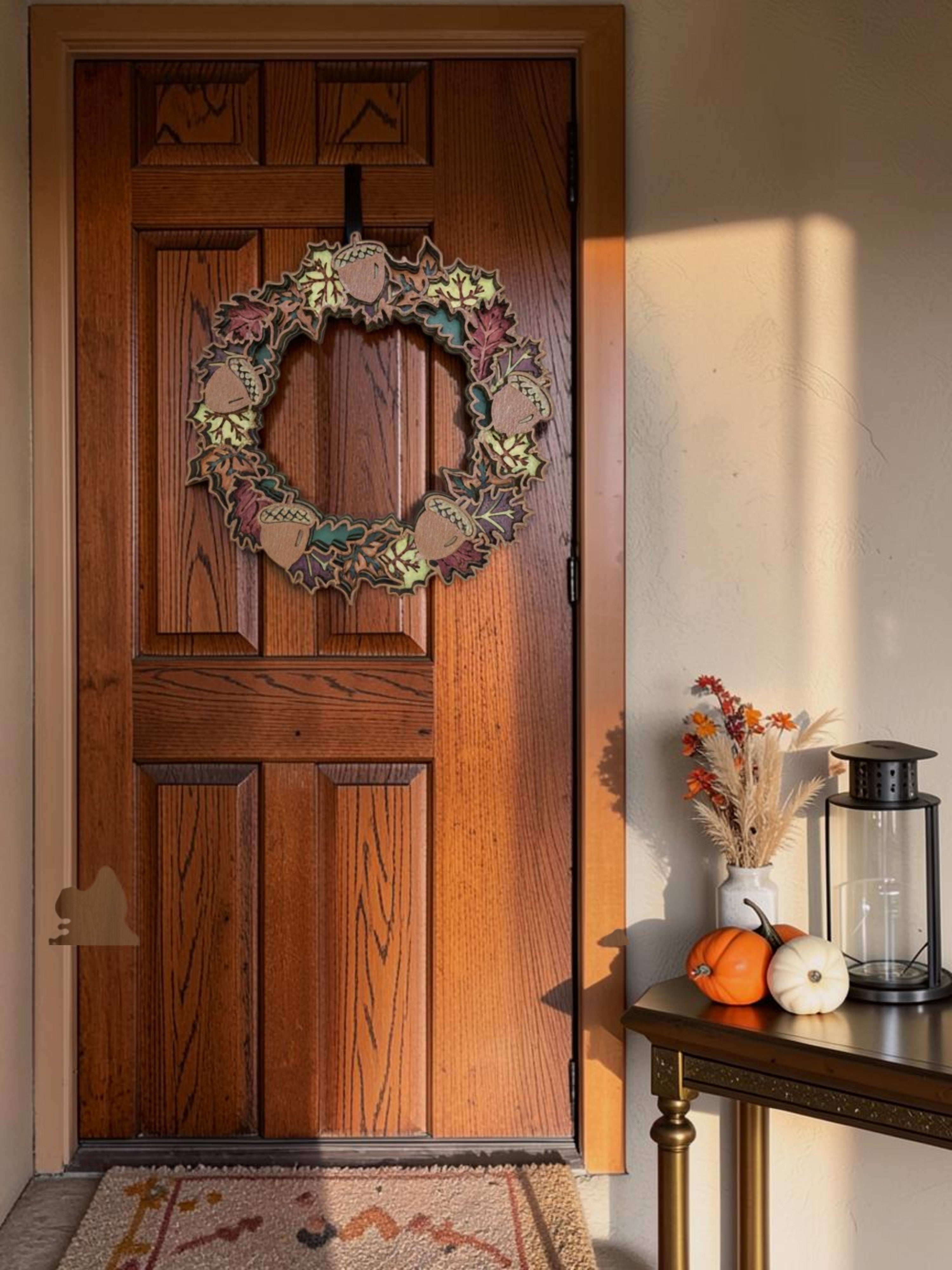 Acorn Leaf Layered Wood Wreath – Fall Door Décor