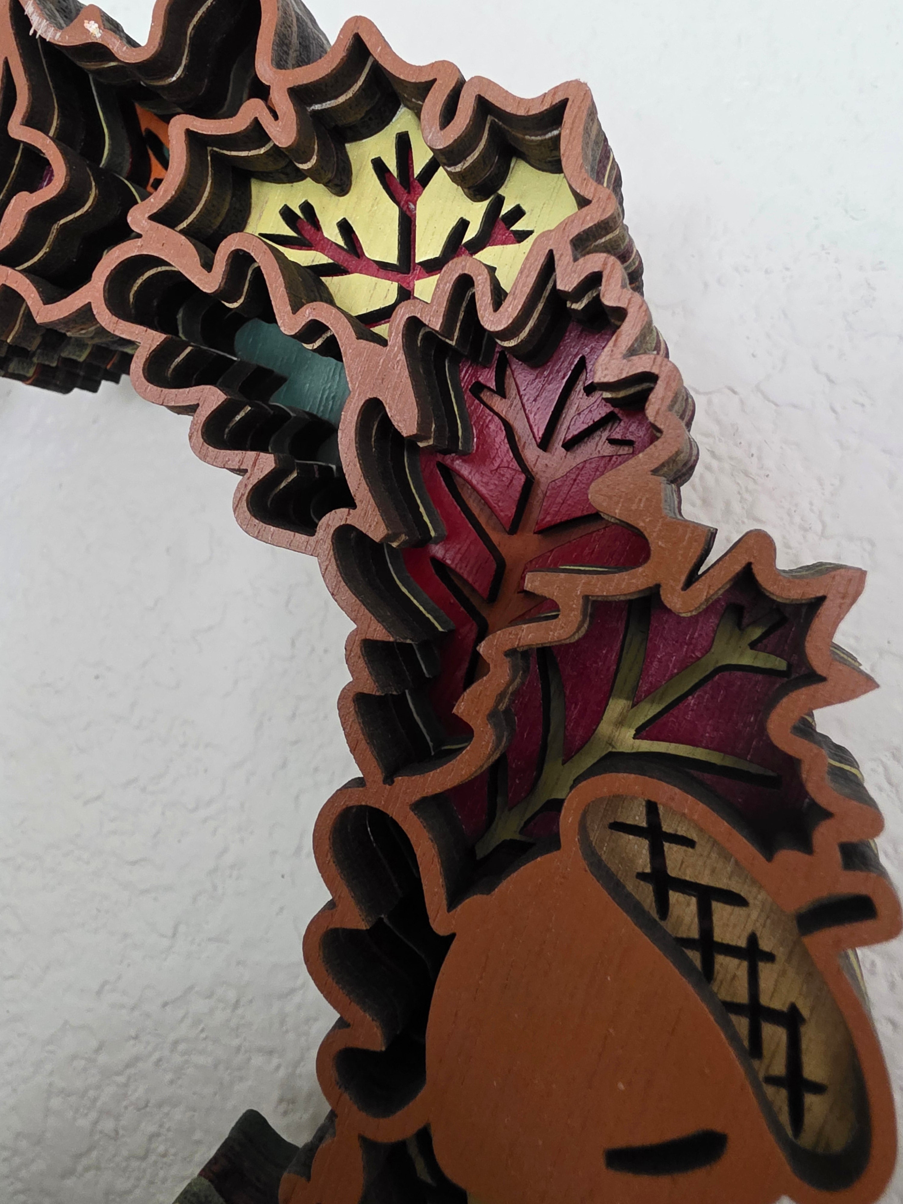 Acorn Leaf Layered Wood Wreath – Fall Door Décor